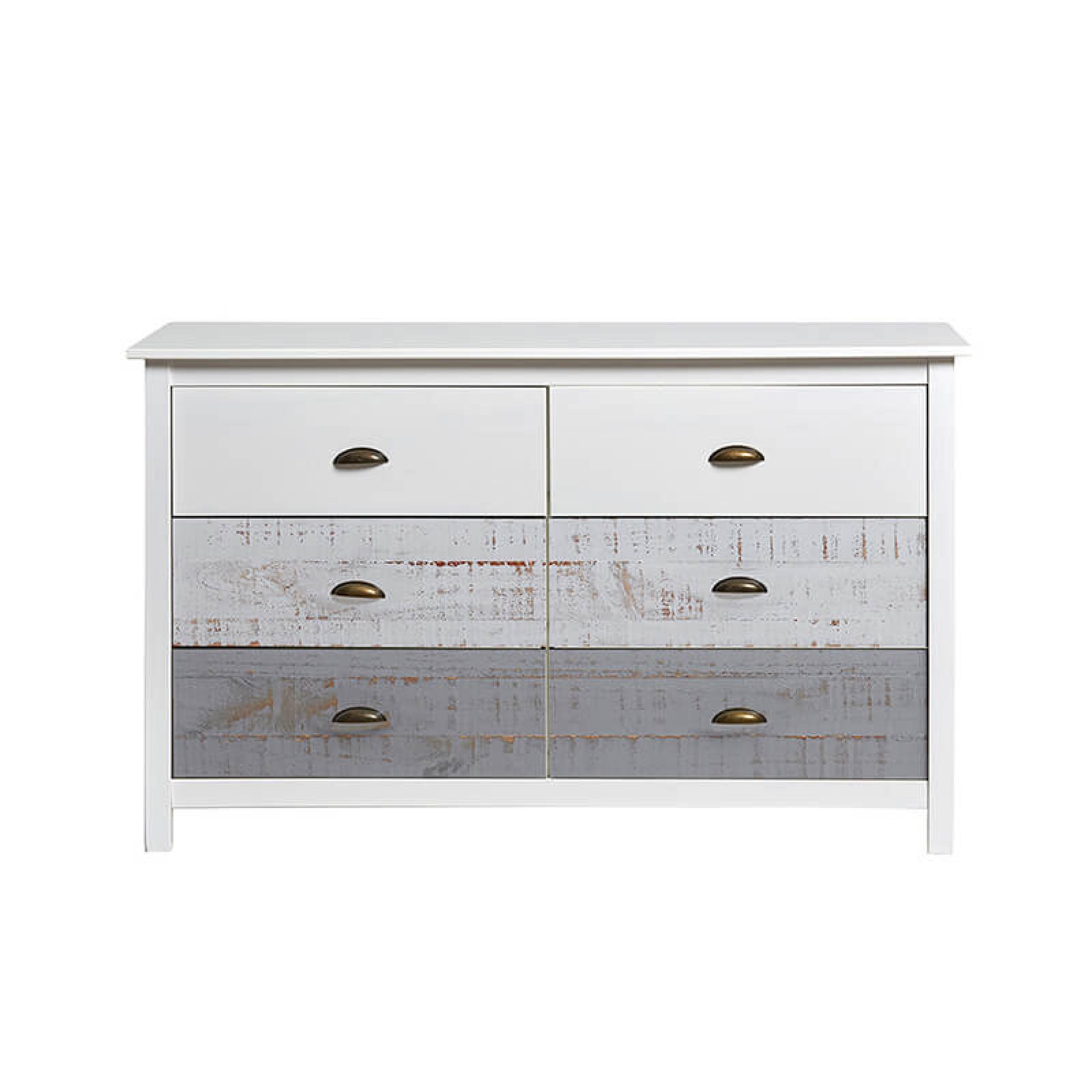 Cómoda Seis Cajones Marckeric Romántica Blanco y Gris