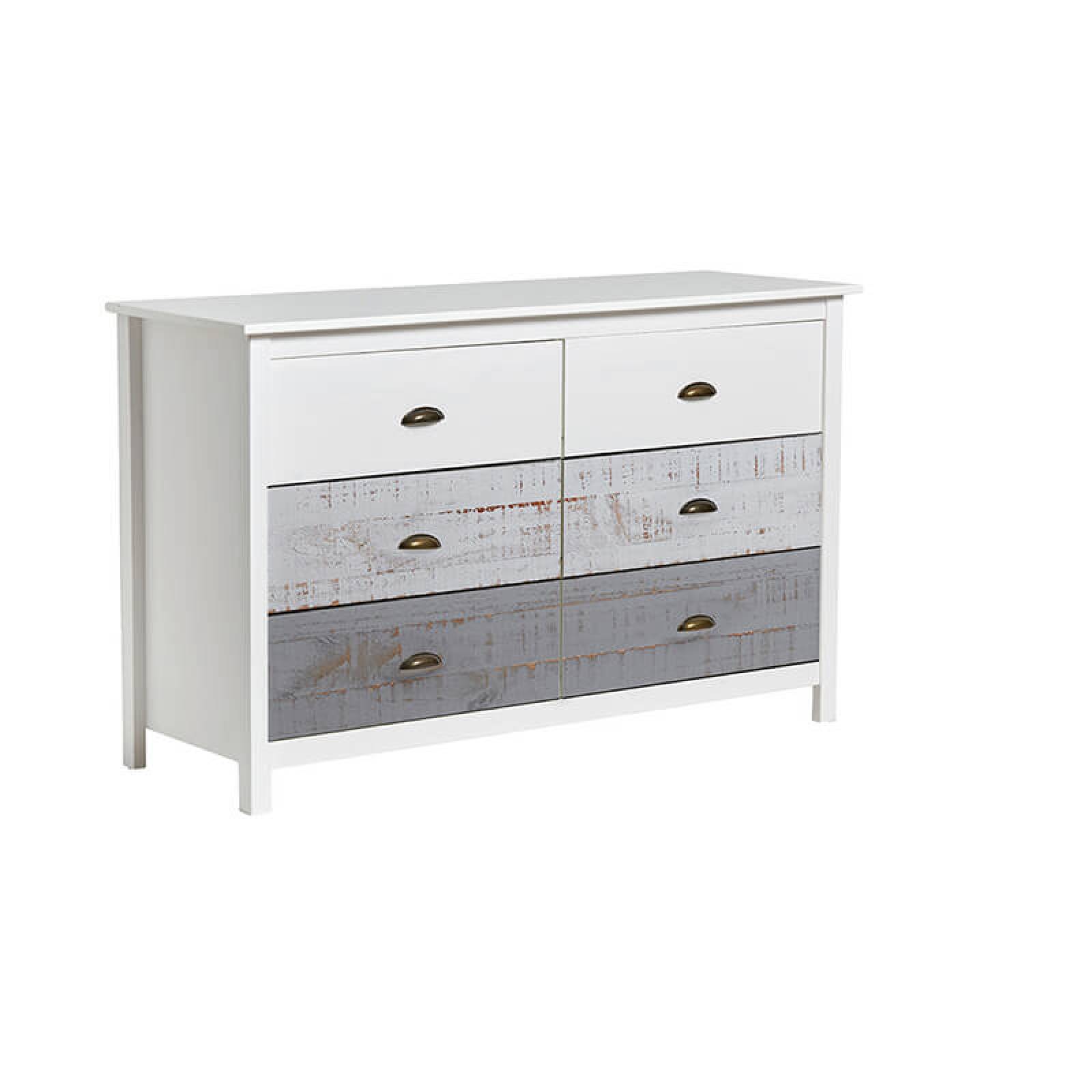 Cómoda Seis Cajones Marckeric Romántica Blanco y Gris