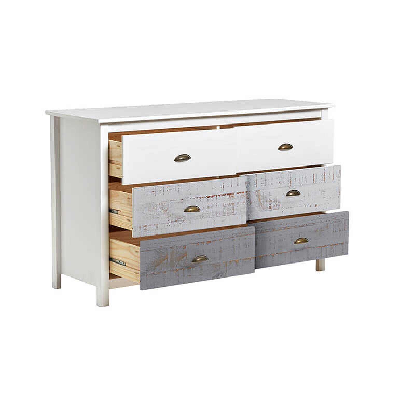 Cómoda Seis Cajones Marckeric Romántica Blanco y Gris