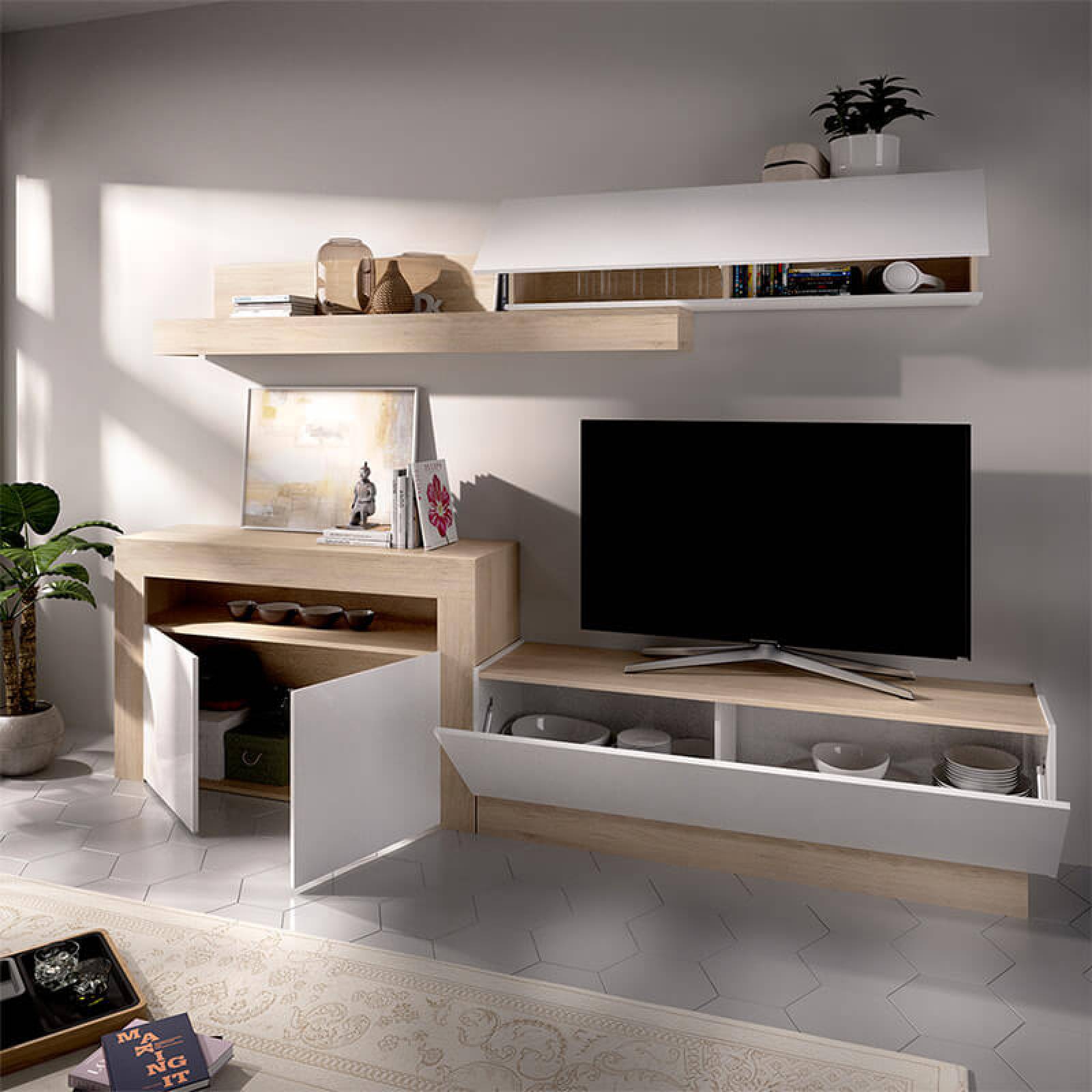 Centro de entretenimiento Rimobel Enna Blanco y Madera