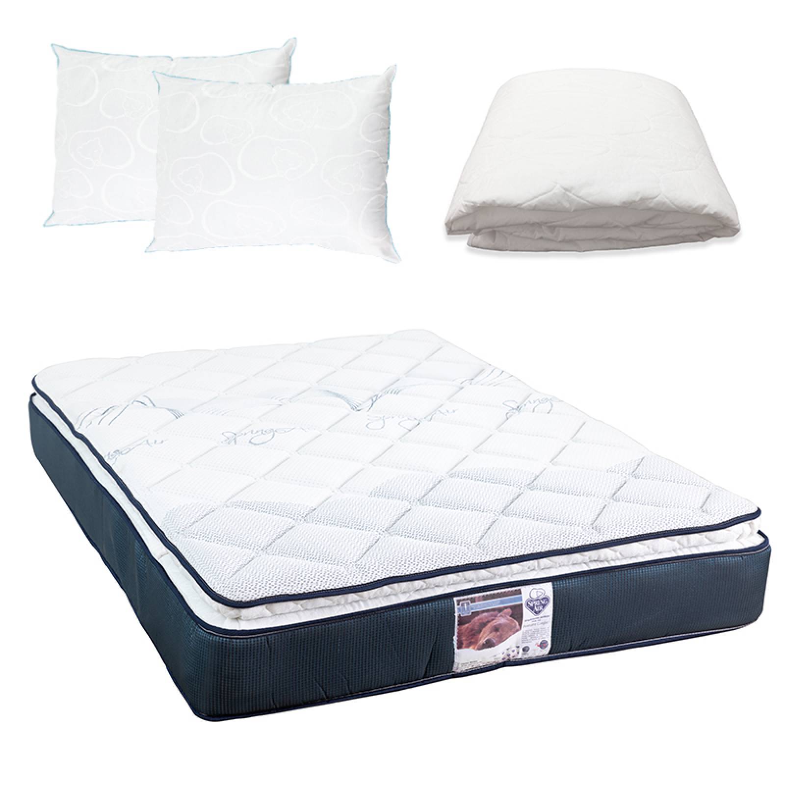 Colchón Queen Size Spring Air Mónaco con Protector y 2 Almohadas Osos