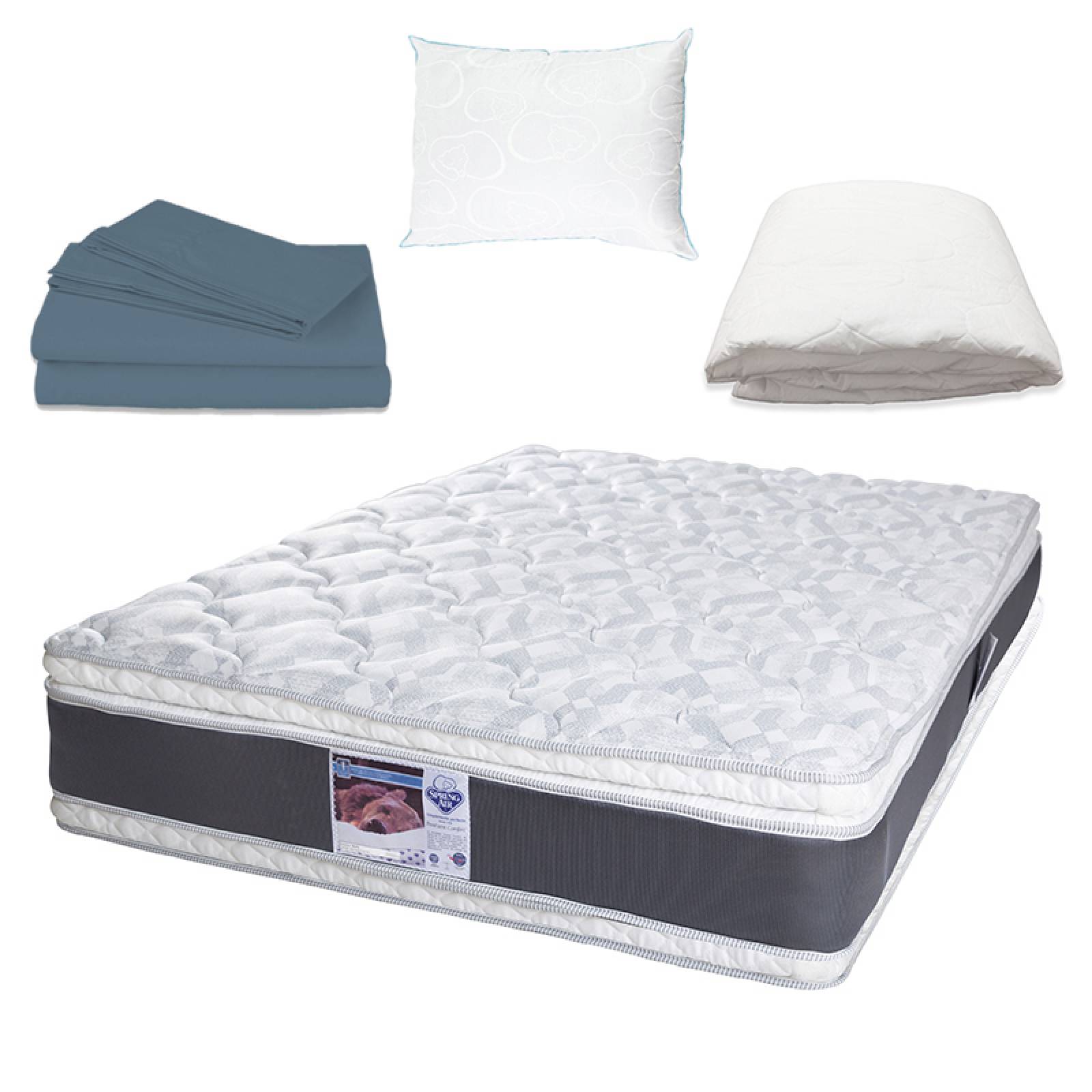 Colchón Matrimonial Spring Air Jupiter con Juego de Sábanas, Protector de Colchón y 1 Almohada Osos