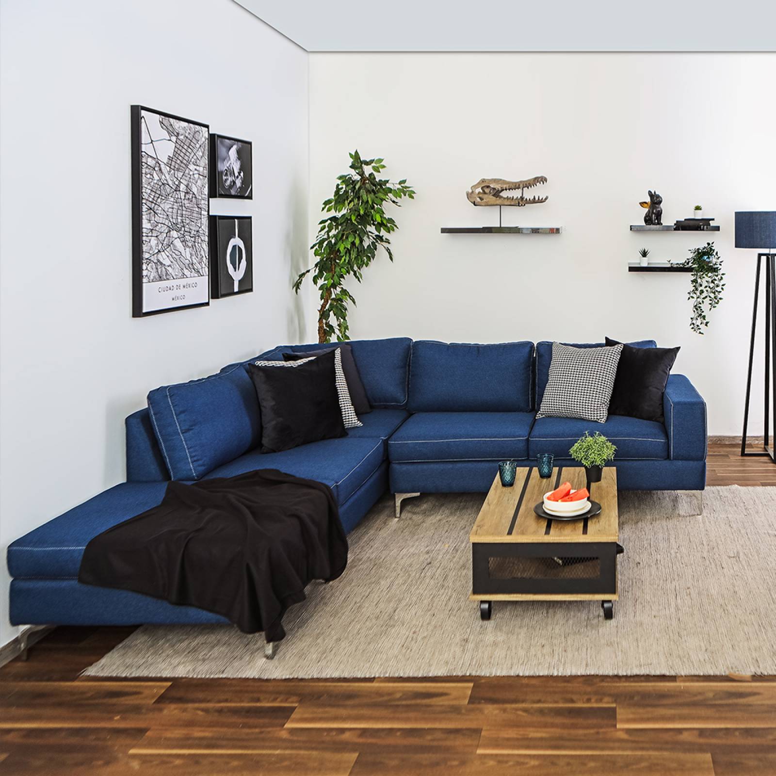 Sofá escuadra izquierdo azul Niagara. Entrega sólo en CDMX y área metropolitana
