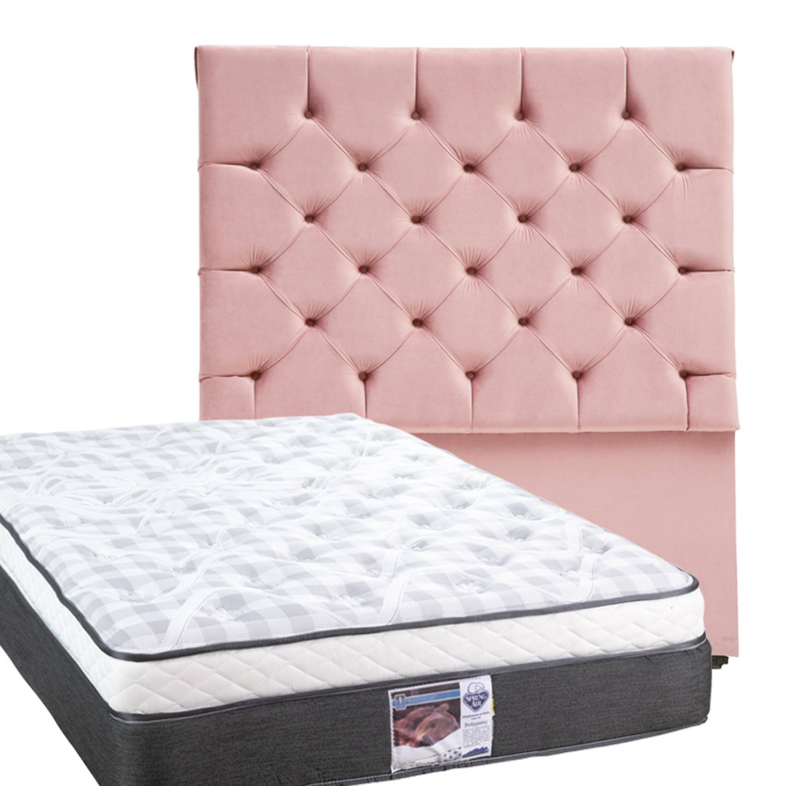 Colchón Queen Size Spring Air United con Cabecera Dicasa Capri Gante Palo de Rosa