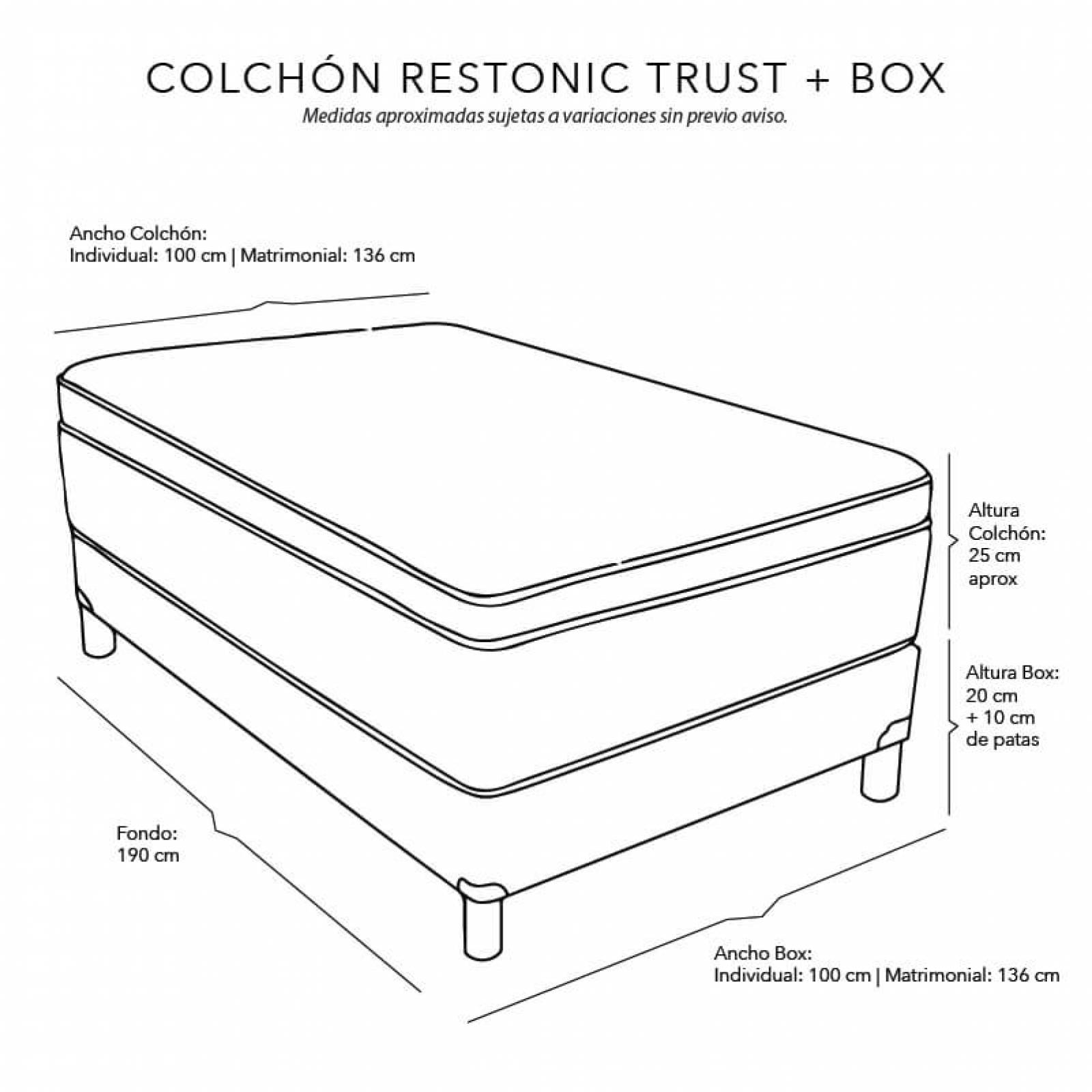 Colchón King Size Restonic Trust, Box Dicasa Azul Marino y Almohada ...