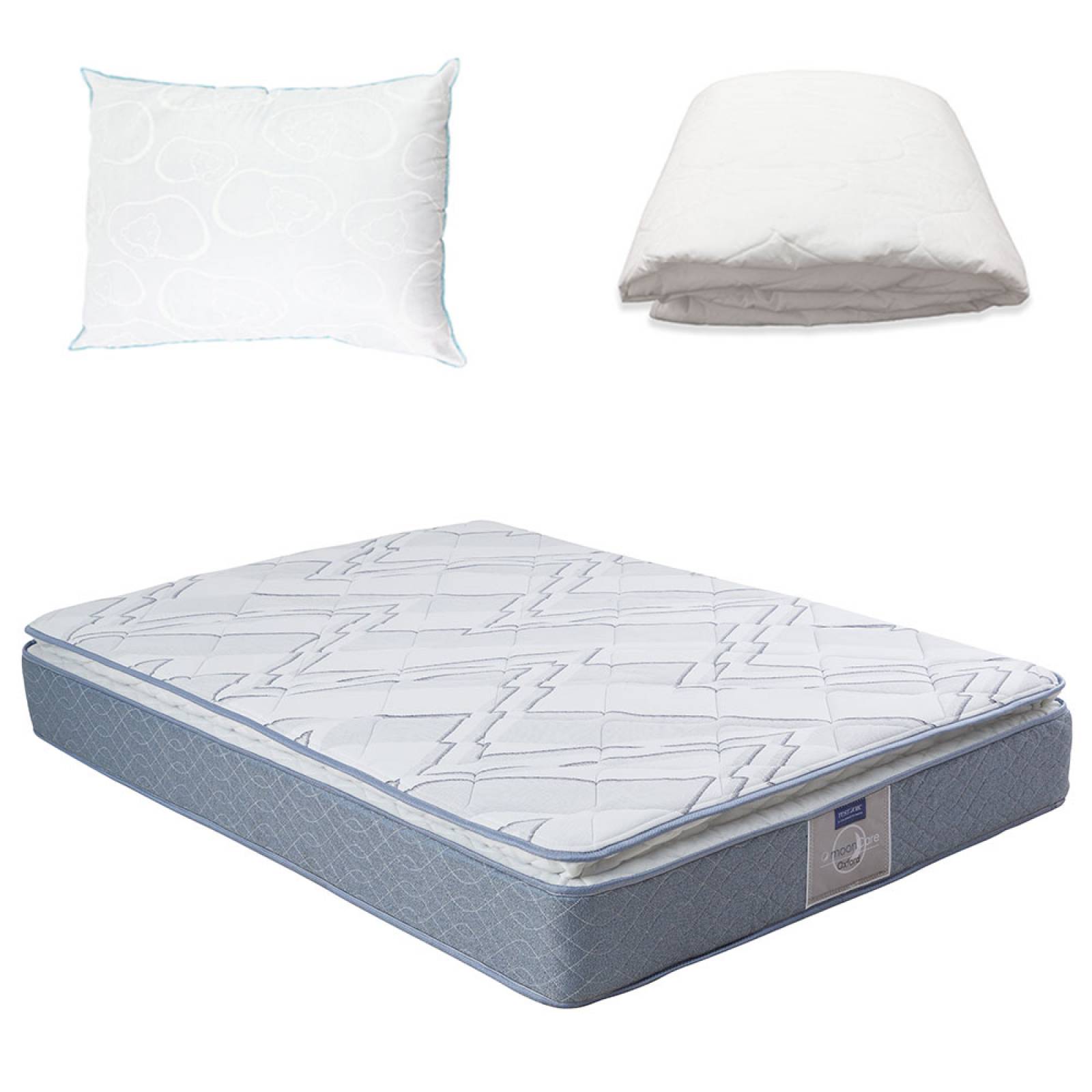 Colchón matrimonial Restonic Oxford con protector y almohada