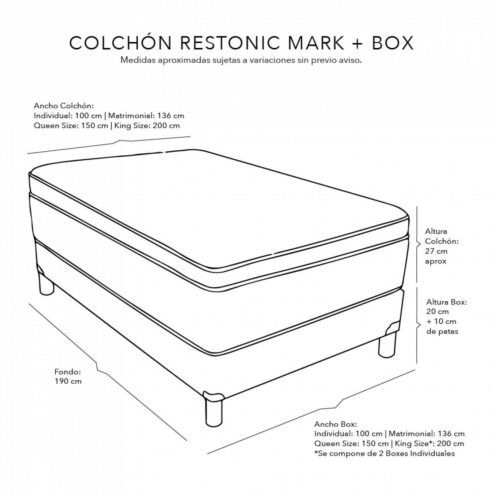 Colchon Queen Size Restonic Mark con Box Bless color Gris Dicasa, Sabanas y Protector