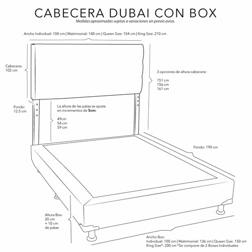 Cabecera Queen Size Dicasa Dubai con Box Gris 
