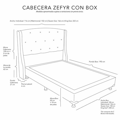Cabecera Individual Dicasa Zefyr con Box Columbia Beige Claro