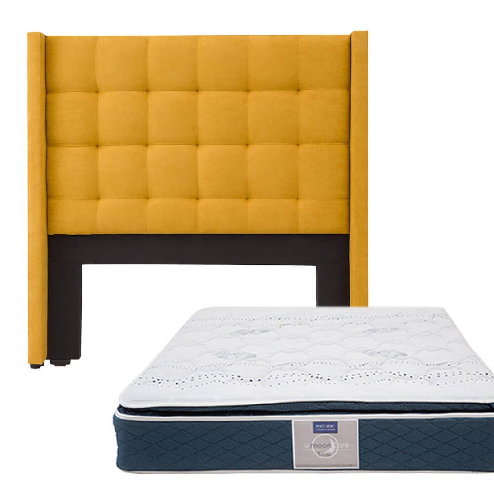 Colchon Queen Size Restonic Trust con Cabecera Titan Mostaza