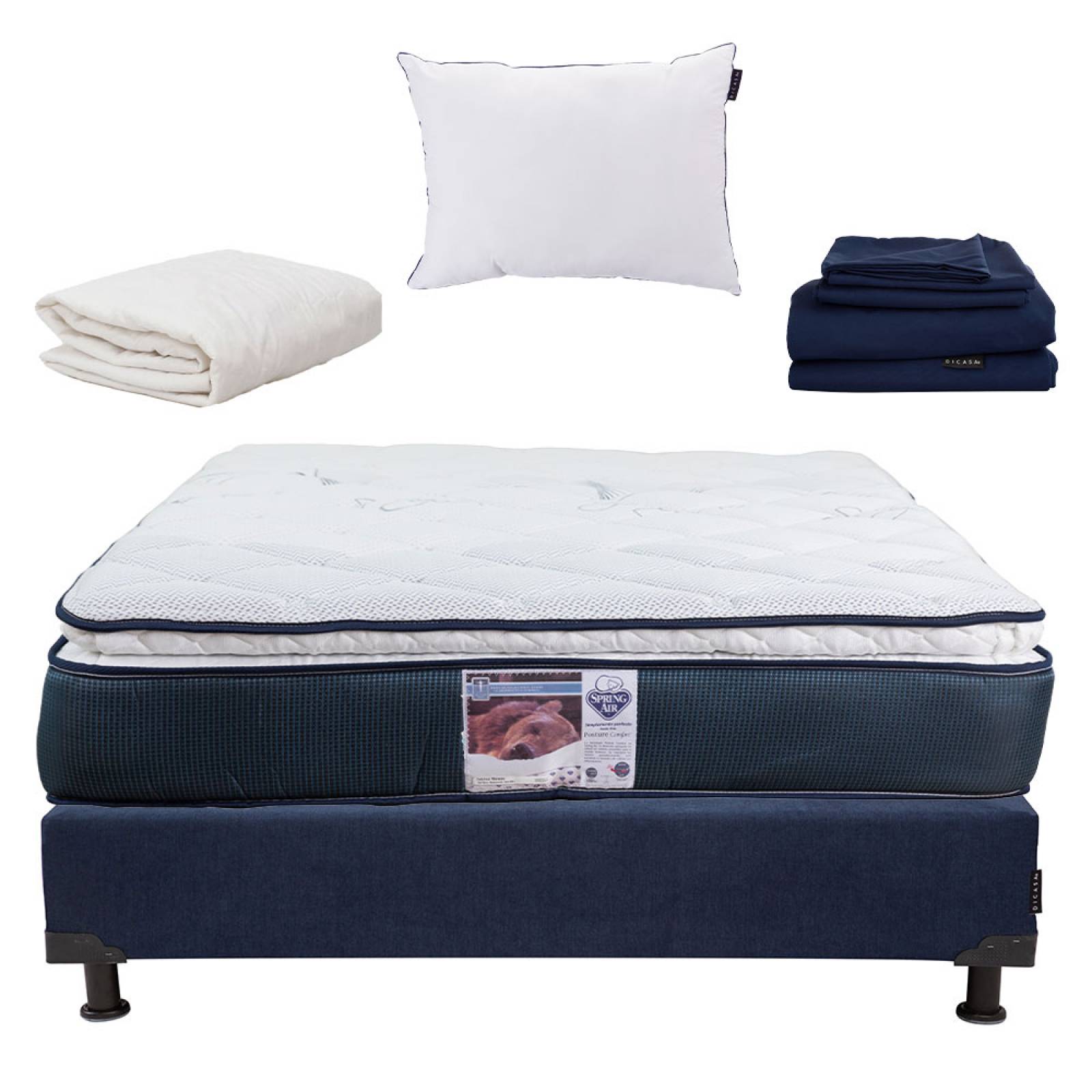 Colchon Matrimonial Spring Air Monaco con Box, Almohada One, Sabanas y Protector