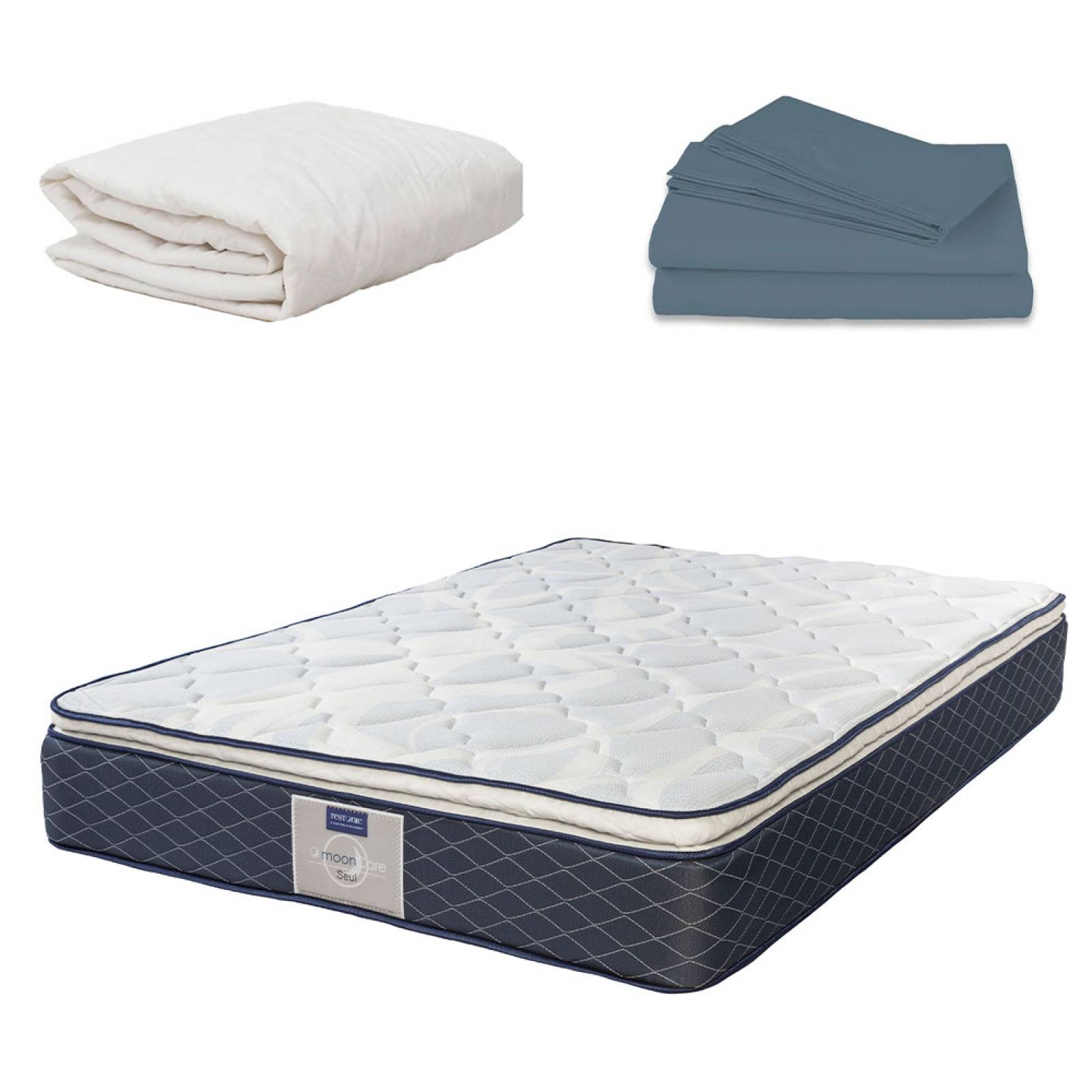 Colchón Matrimonial Restonic Seul con Sábanas y Protector