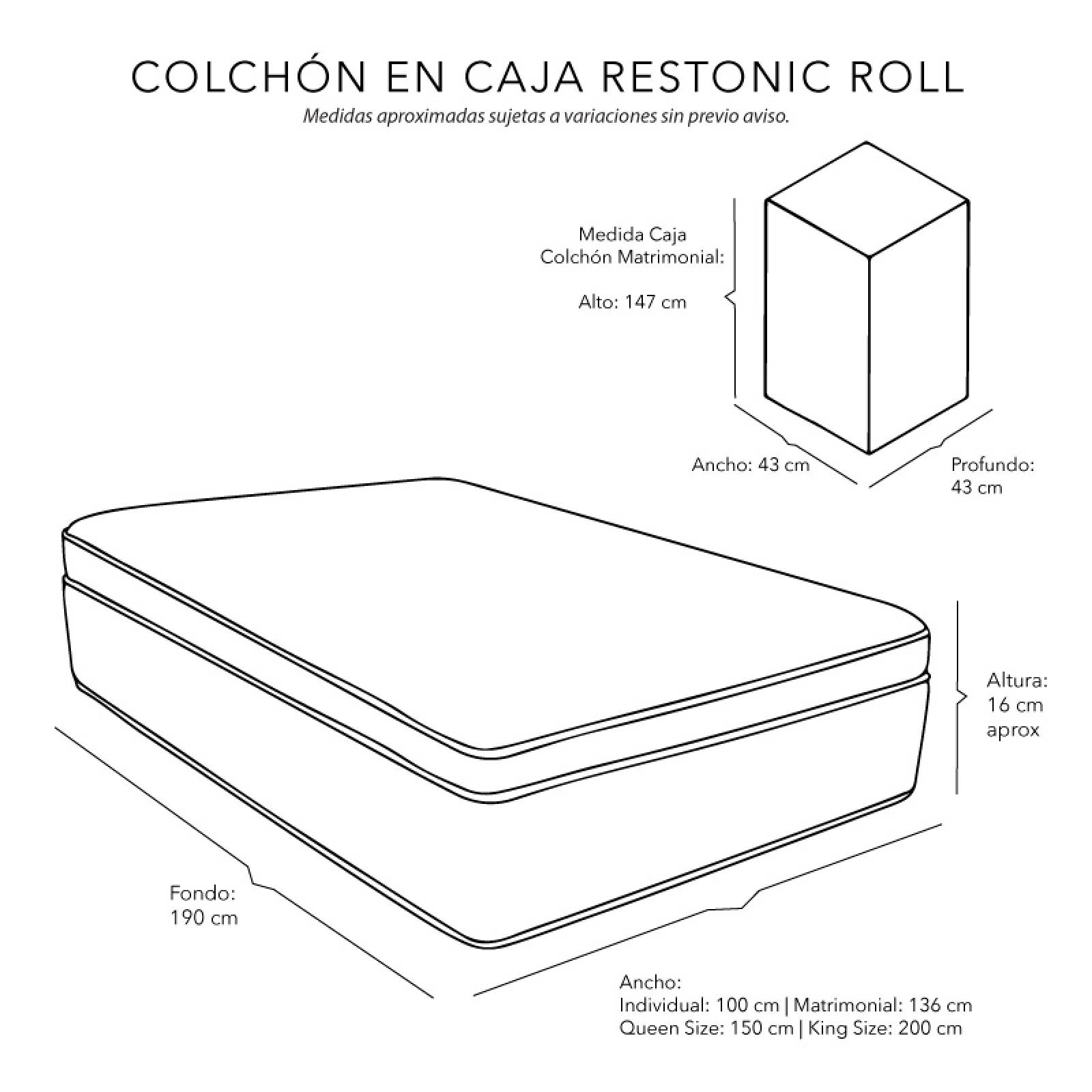 Colchón Individual Restonic Roll con Almohada One, Sábanas Softy, Protector y Edredon Verona