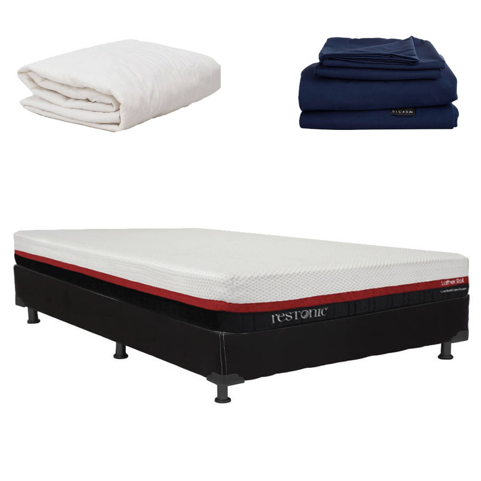 Colchon Queen Size Restonic Roll con Box, Sabanas Softy y Protector