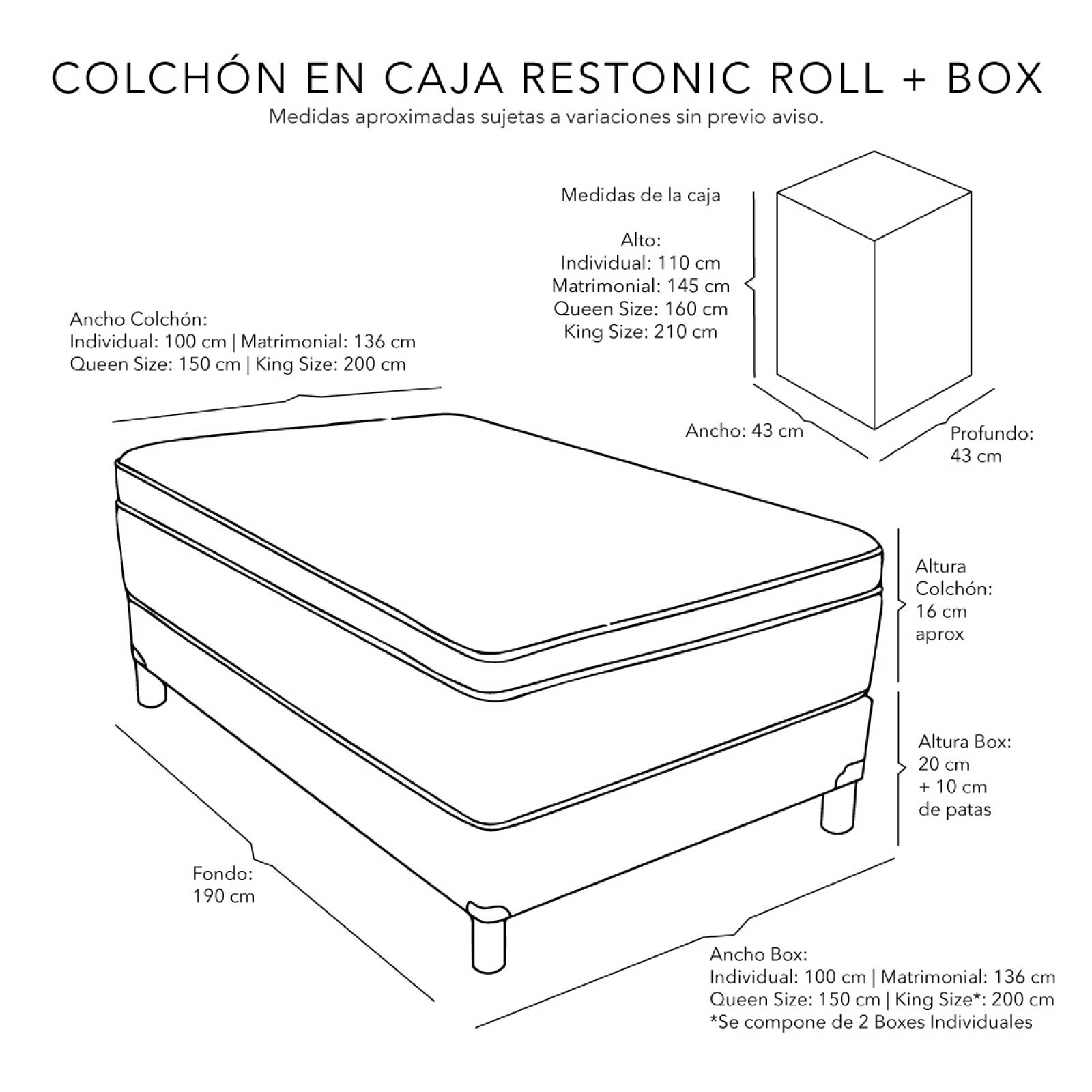 Colchon King Size Restonic Roll con Box y Sabanas Softy