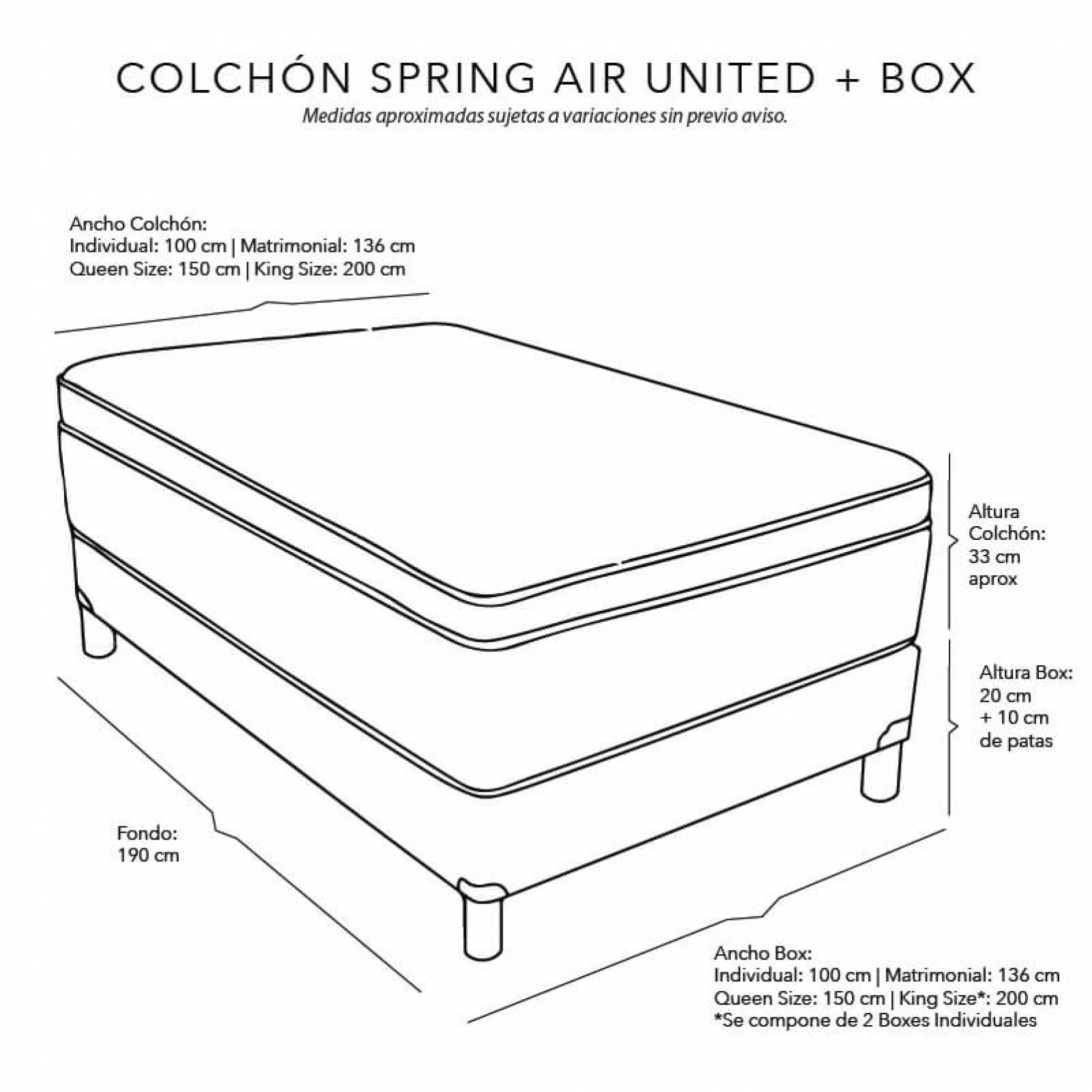 Colchón King Size Spring Air United con Box Gris, Sabanas Softy y Protector