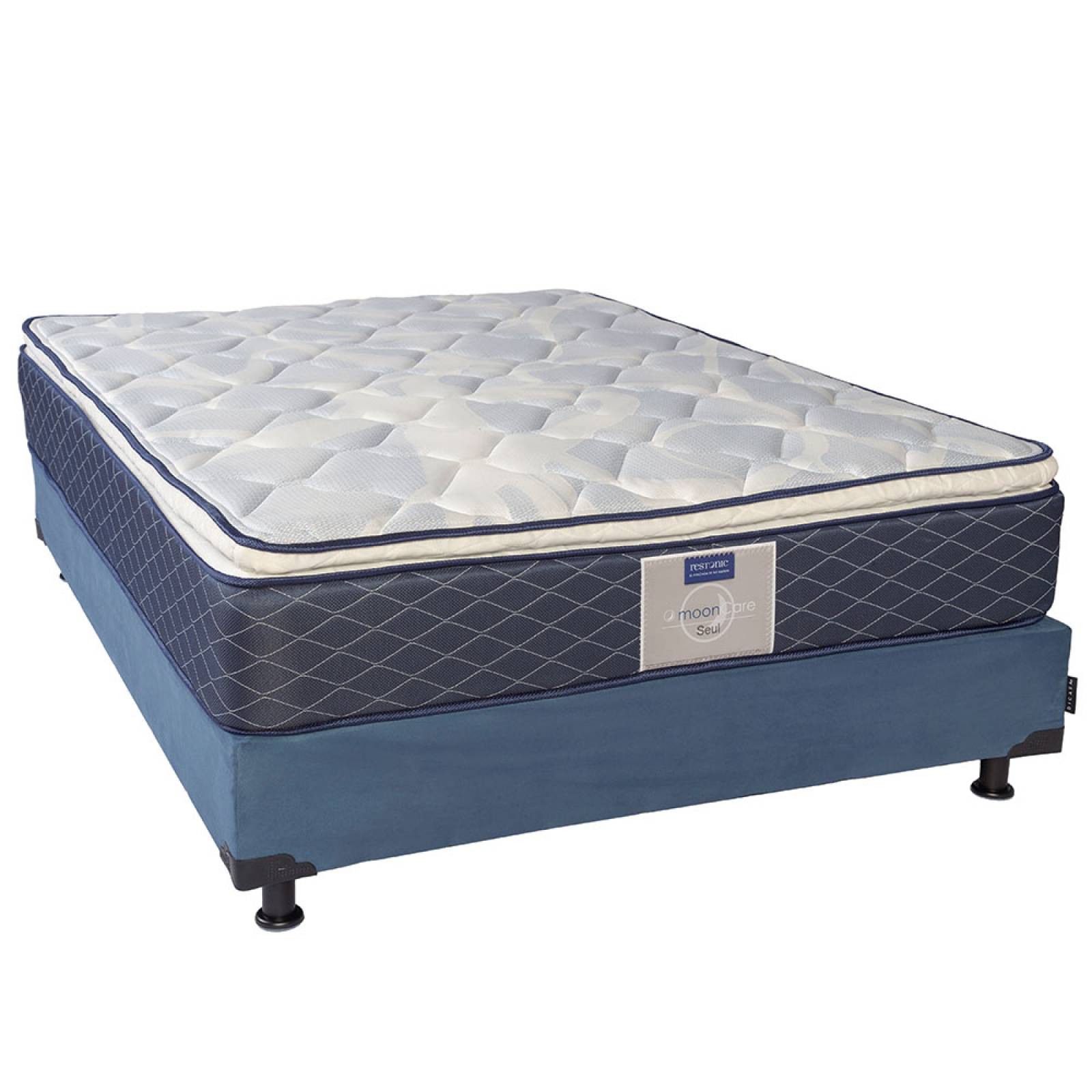 Colchón Matrimonial Restonic Seul con Box Azul y  Almohada One