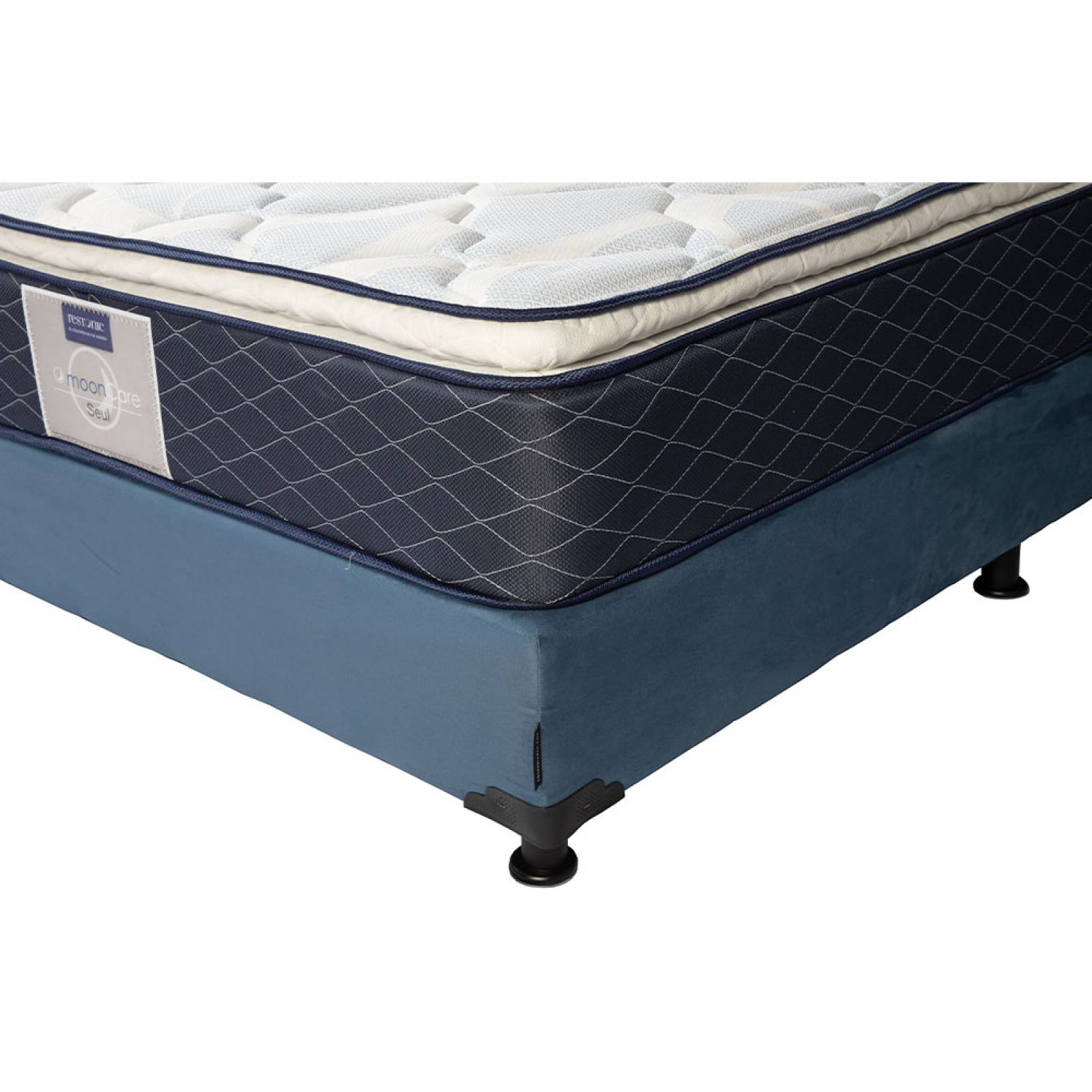 Colchón Matrimonial Restonic Seul con Box Azul y  Almohada One