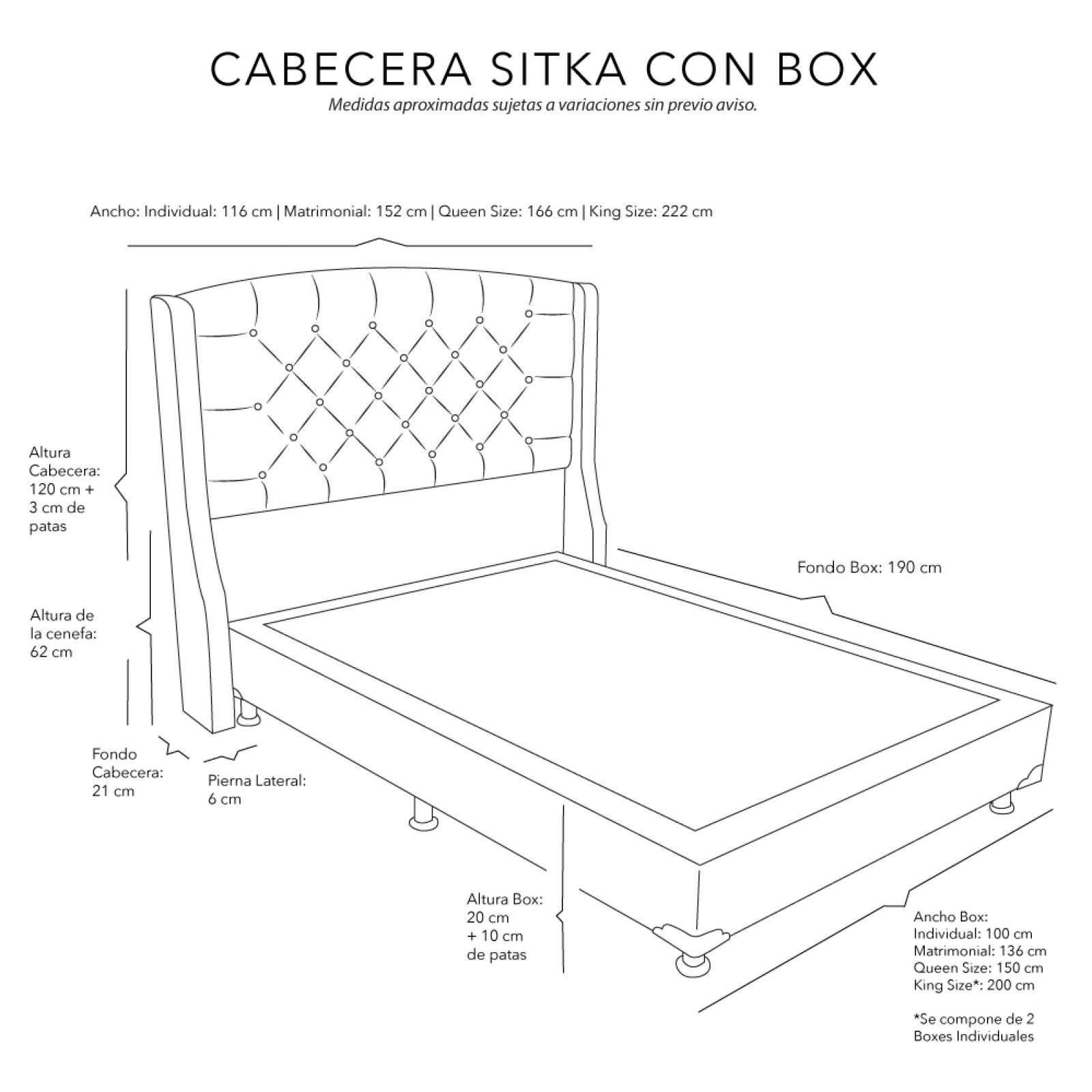 Cabecera Matrimonial Dicasa Sitka con Box Palo de Rosa