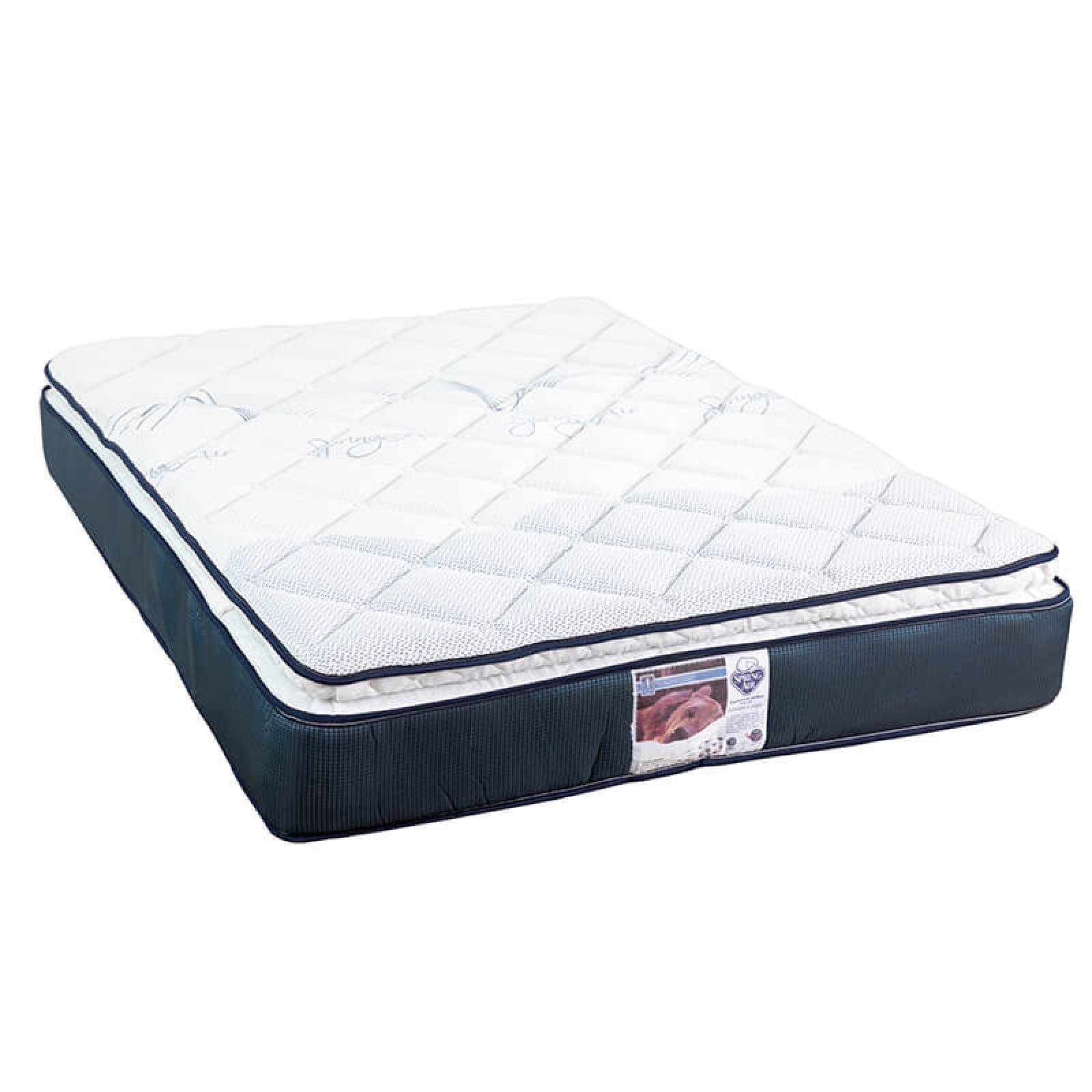 Colchón King Size Spring Air Monaco con Box Azul, 2 Almohadas y Edredon.