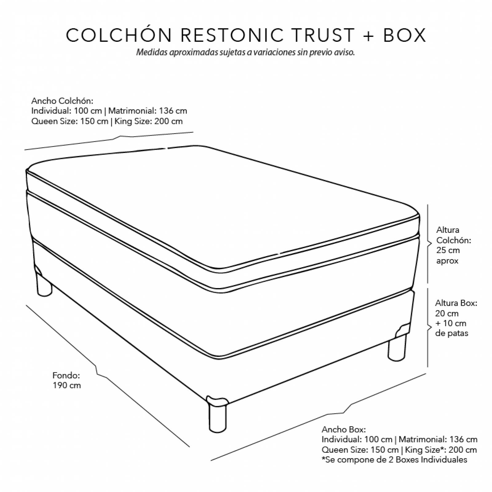 Colchón Matrimonial Restonic Trust con Box  y Almohada 2 Pack