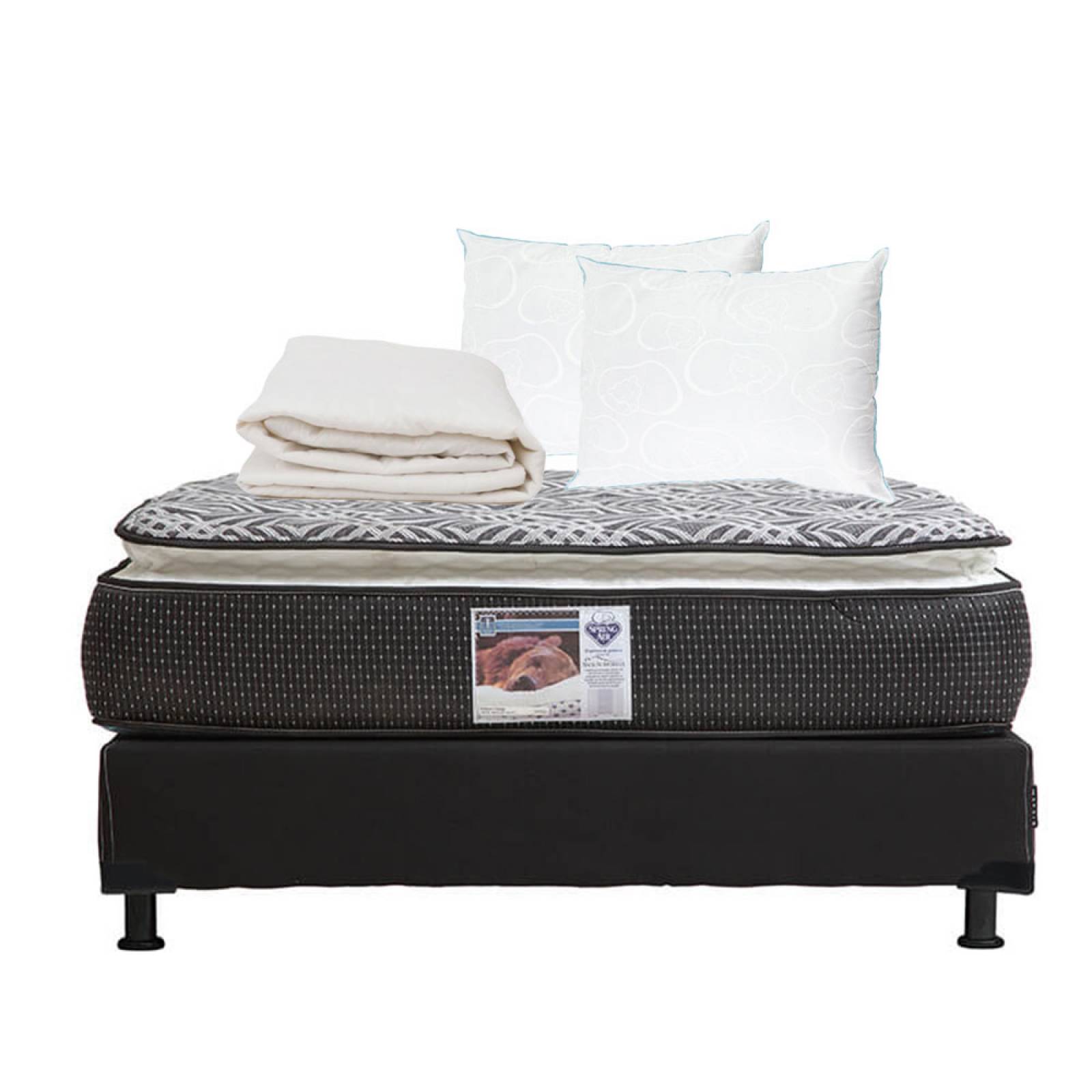 Colchon Matrimonial Spring Air Omega con Box Negro, 2 Almohadas y Protector