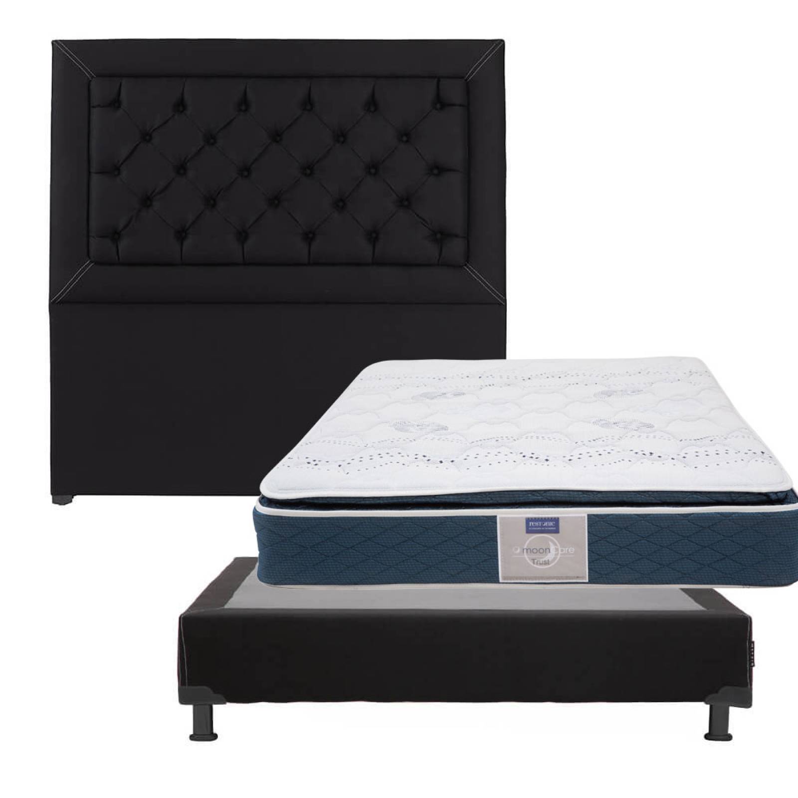 Colchon Matrimonial Restonic Trust Con Cabecera Mary y Box Negro