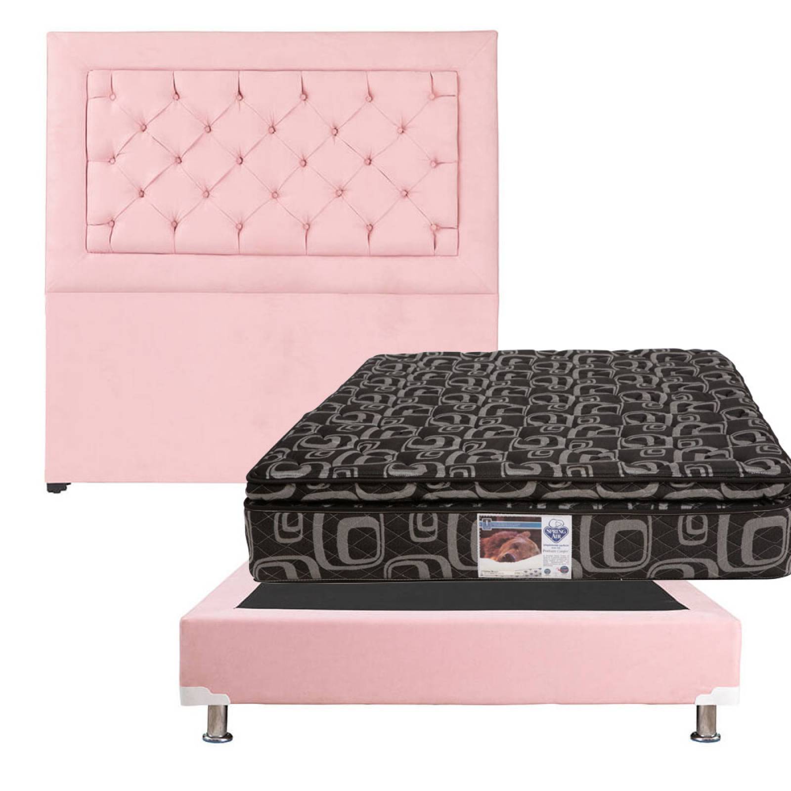 Colchon Matrimonial Spring Air Morgan Con Cabecera Mary y Box Pink