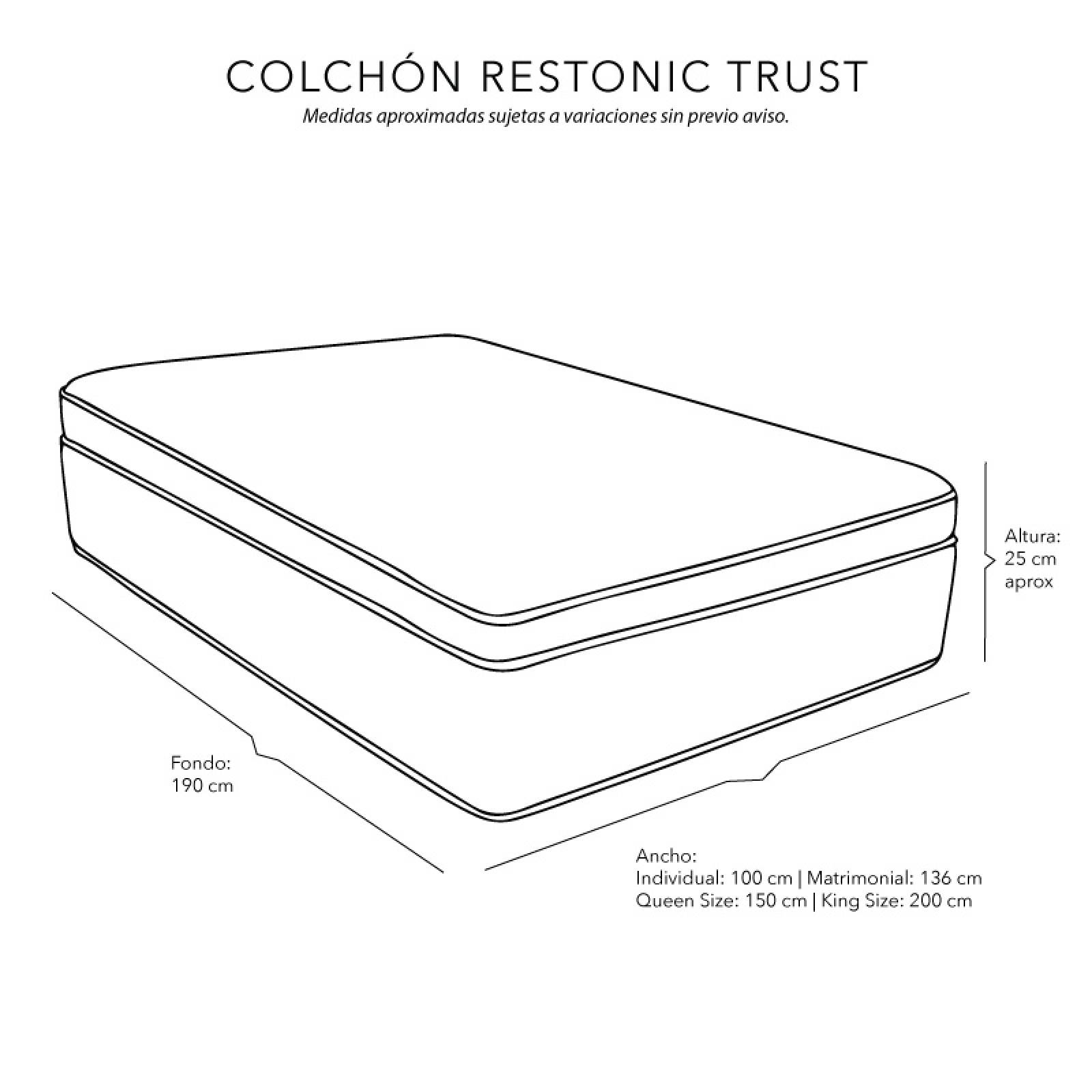 Colchon Matrimonial Restonic Trust Con Cabecera Titan y Box Gris Beige