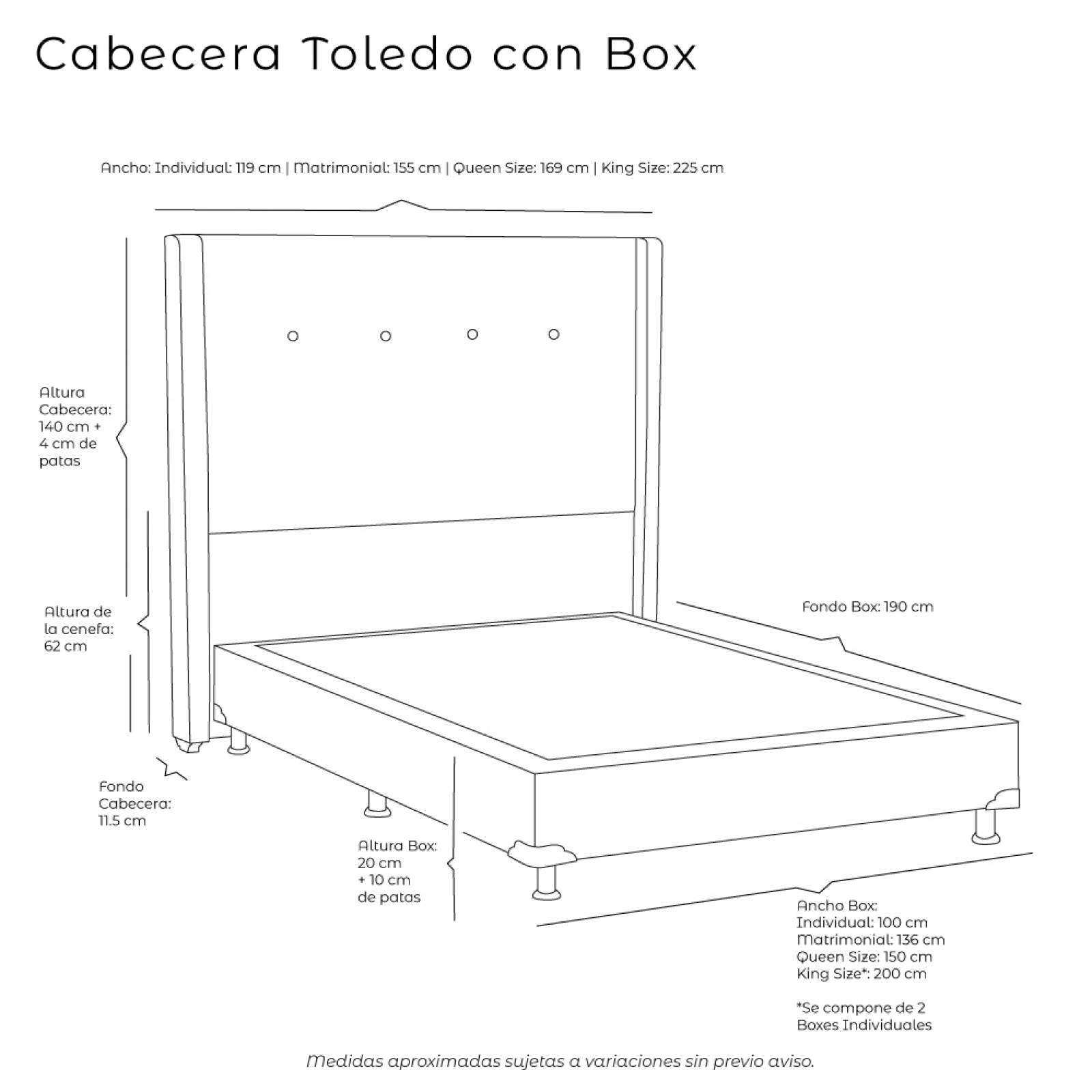 Colchon Matrimonial Spring Air Jupiter Con Cabecera Toledo y Box Gris Oscuro