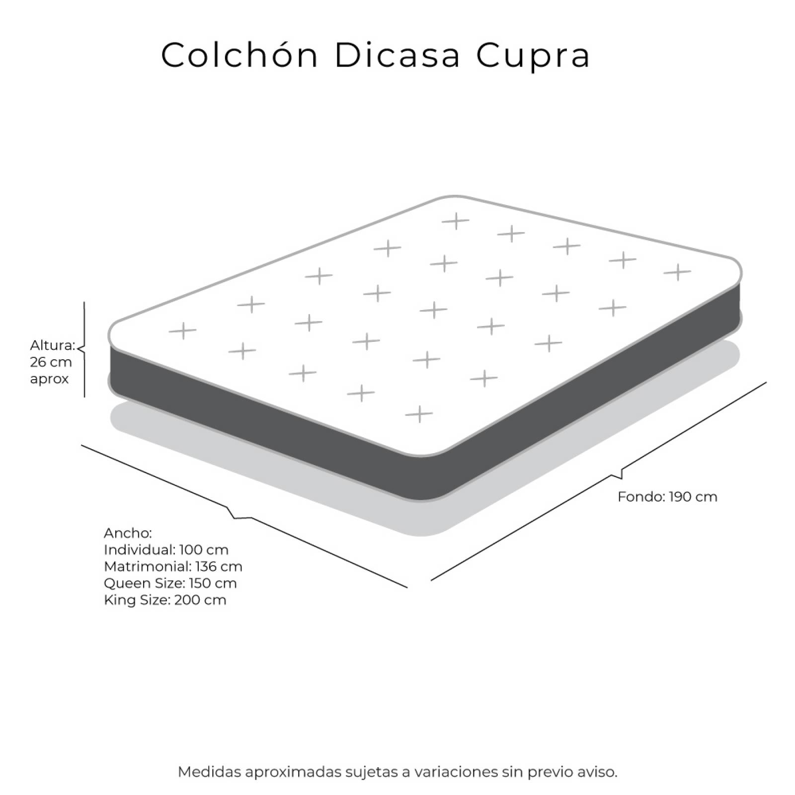 Colchon King Size Dicasa Cupra con Almohada One y Protector.