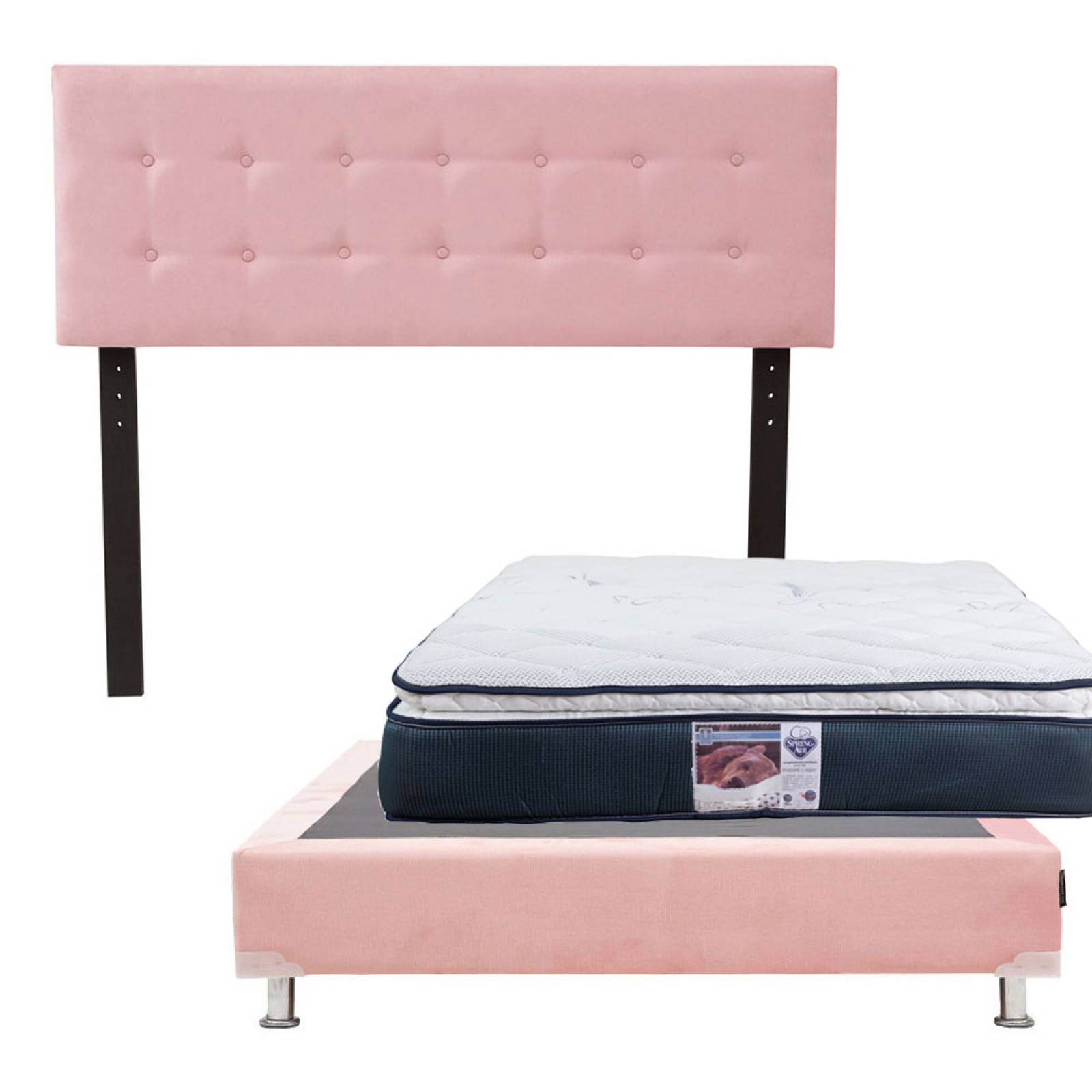 Colchon Matrimonial Spring Air Monaco Con Cabecera Bilbao y Box Pink