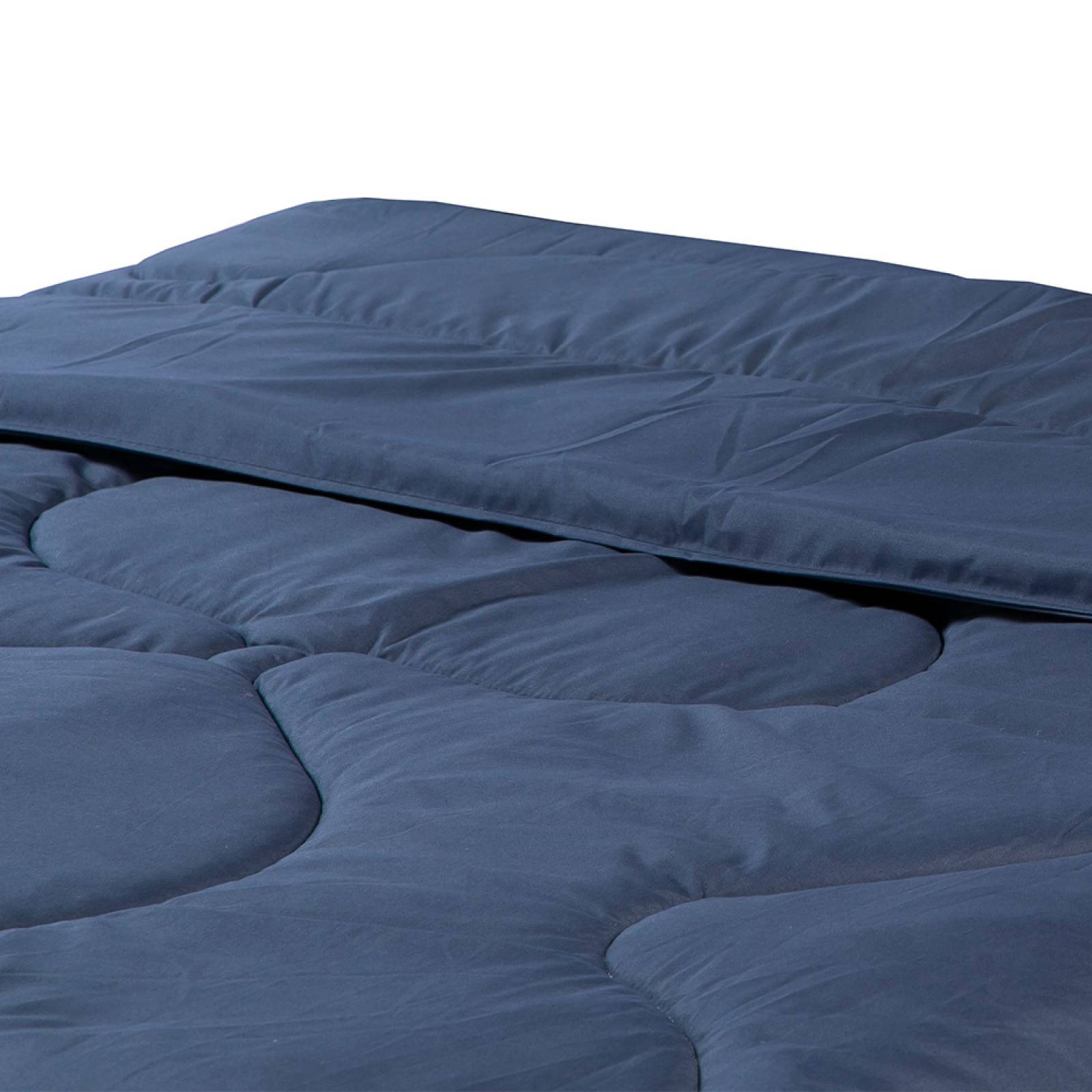 Edredon Individual Dicasa Homy Azul Marino con Sabanas Softy Gris Perla, Almohada One y Protector