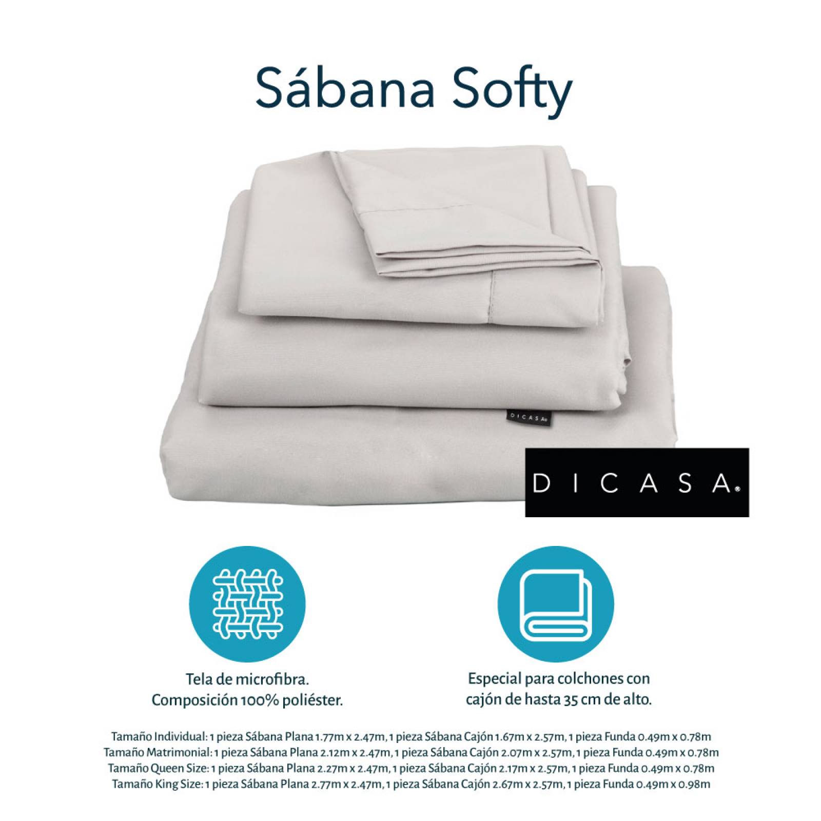 Edredon Individual Dicasa Homy Azul Marino con Sabanas Softy Gris Perla, Almohada One y Protector