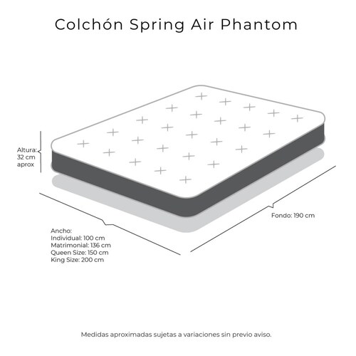 Colchon Queen Size Spring Air Phantom Con Almohada One y Protector
