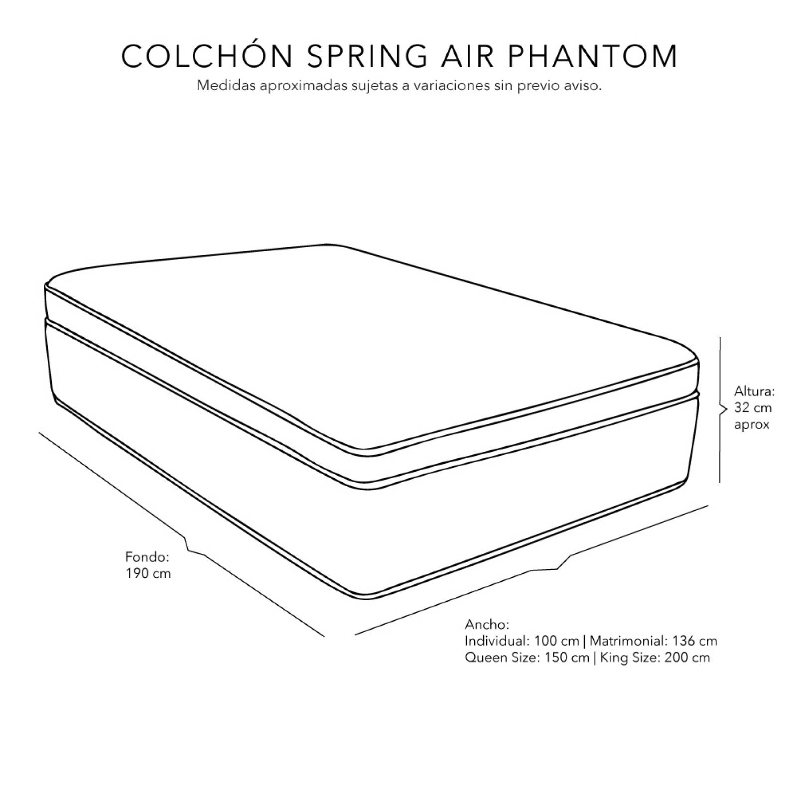 Colchon Queen Size Spring Air Phantom Con Almohada One, Protector y Sabanas Softy