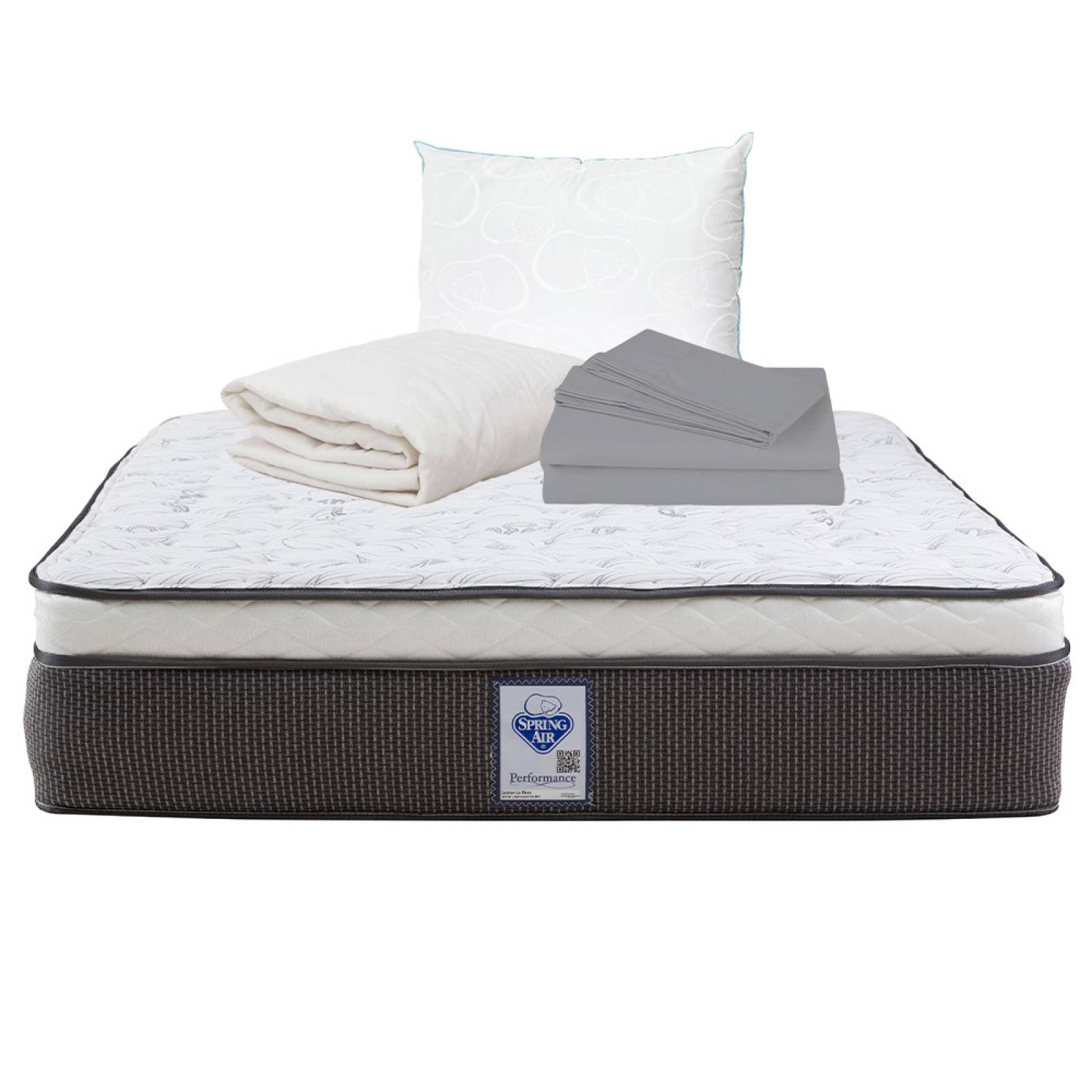 Colchón Spring Air King Size LeMans Con Almohada Oso, Protector y Sabanas