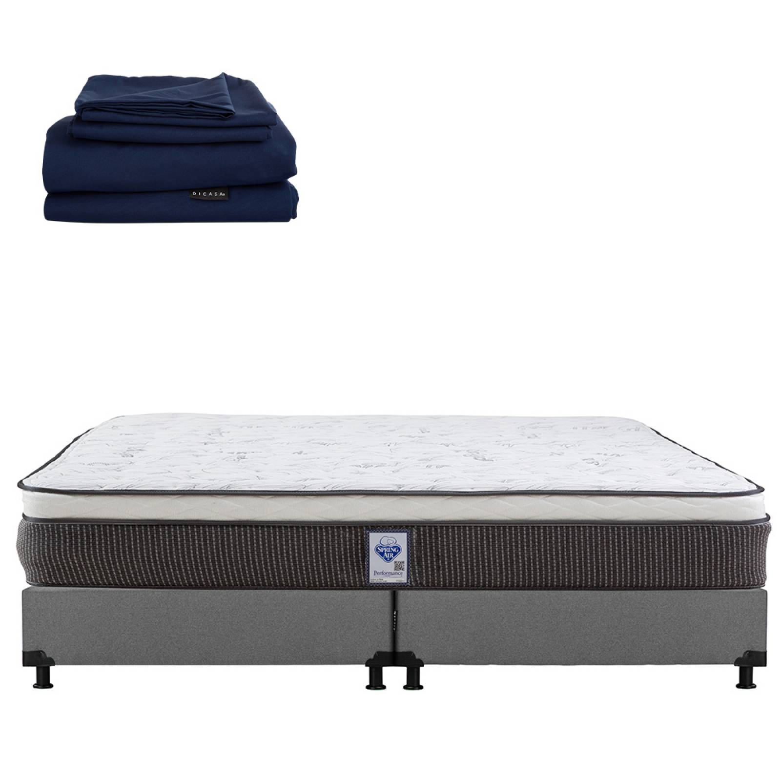 Colchon King Size Spring Air LeMans Con Box Gris y Sabanas Softy