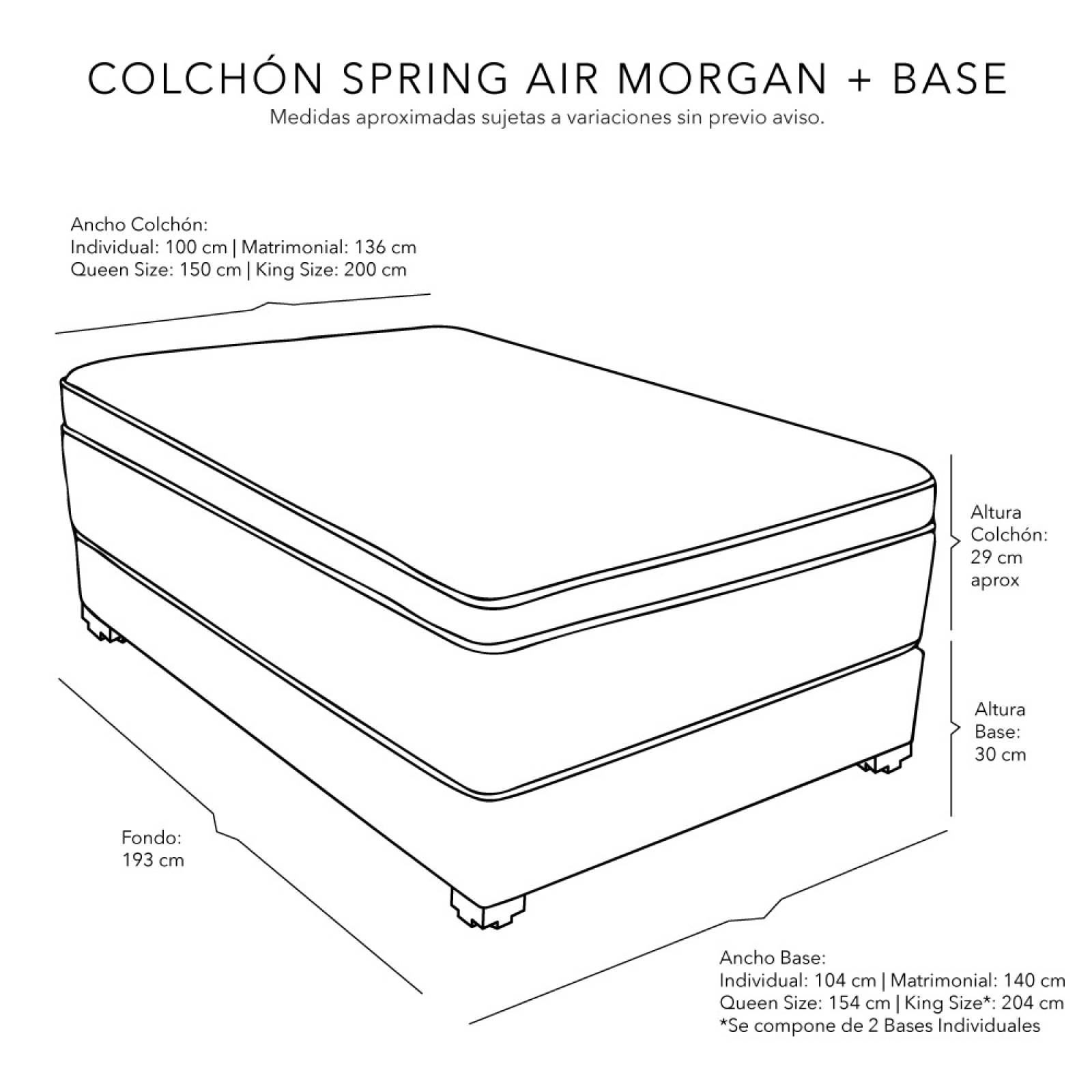 Colchón Matrimonial Spring Air Morgan con Base Cama Dicasa Orleans Gris