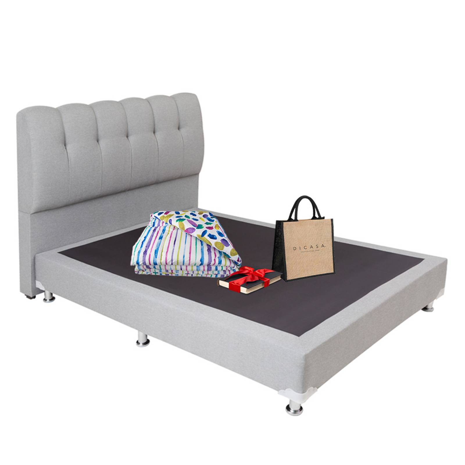 Estructura de cama con cabecera de MDF tapizada en tela poliéster