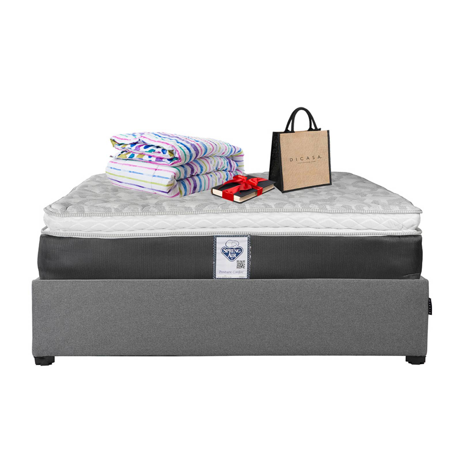 Colchón Matrimonial Spring Air Marte con Base Cama Dicasa Orleans Gris y Edredon Verona