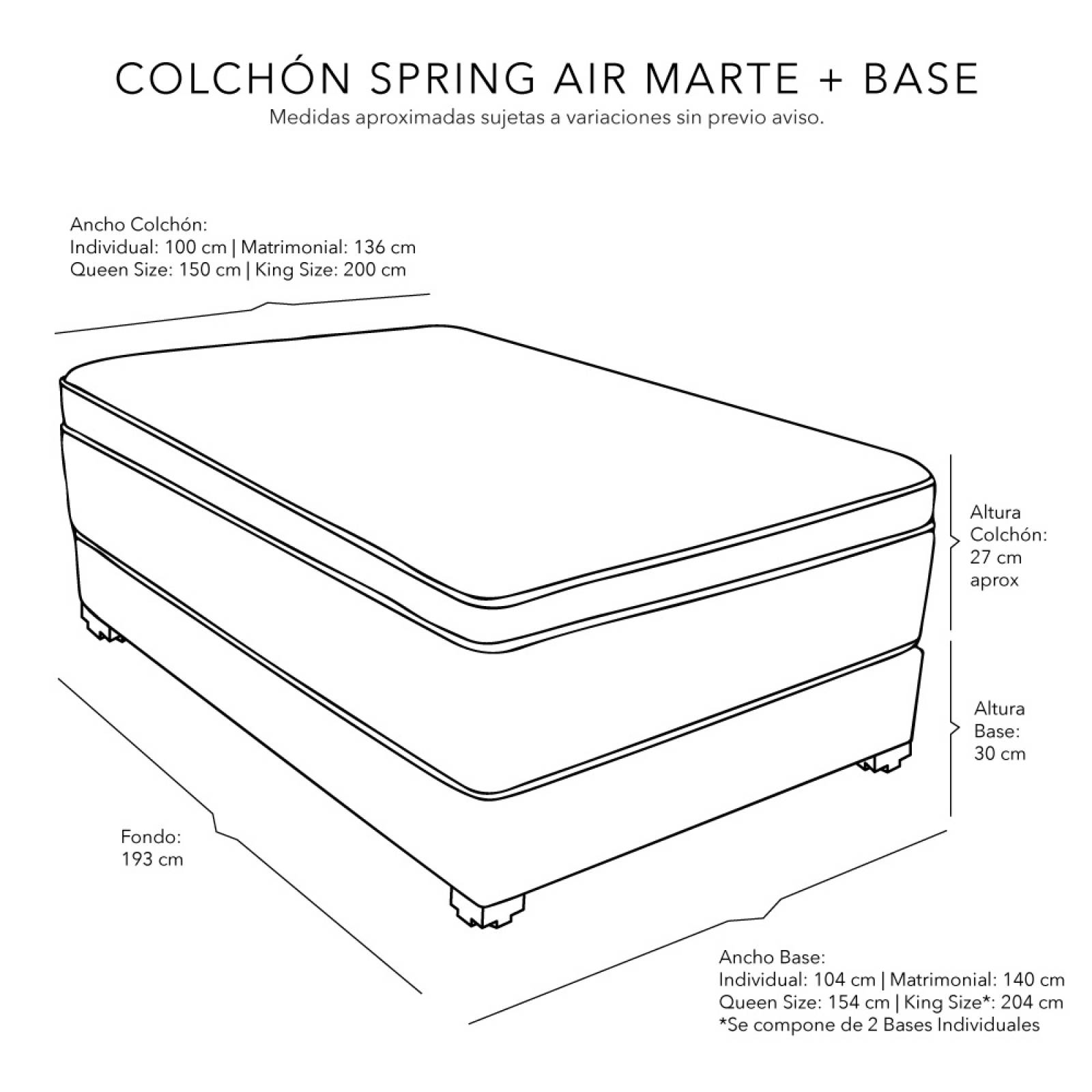 Colchón Matrimonial Spring Air Marte con Base Cama Dicasa Orleans Gris y Edredon Verona