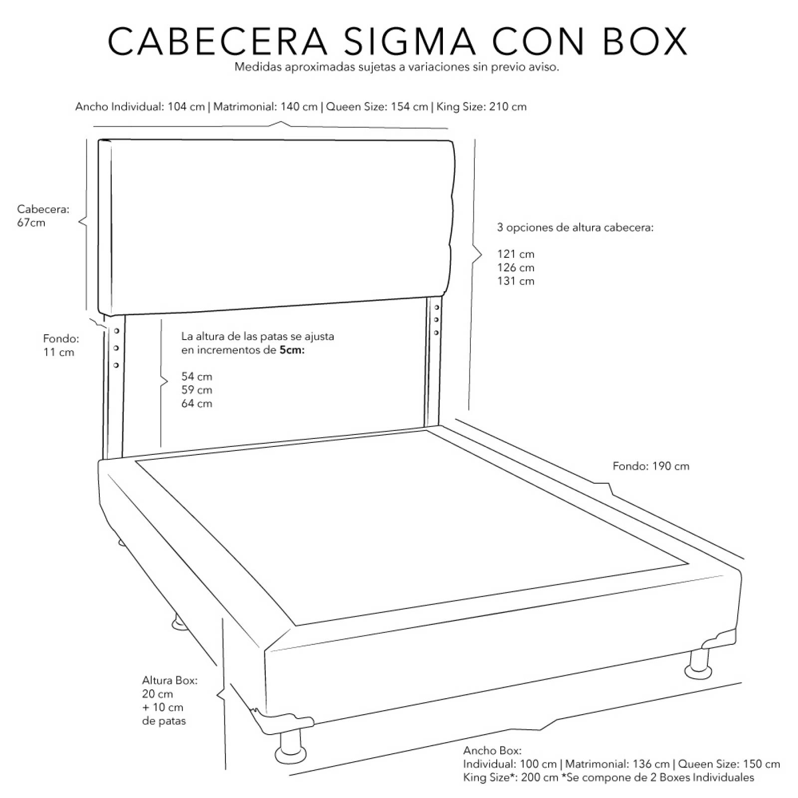 Cabecera Matrimonial Dicasa Sigma con Box Rivoli Gris