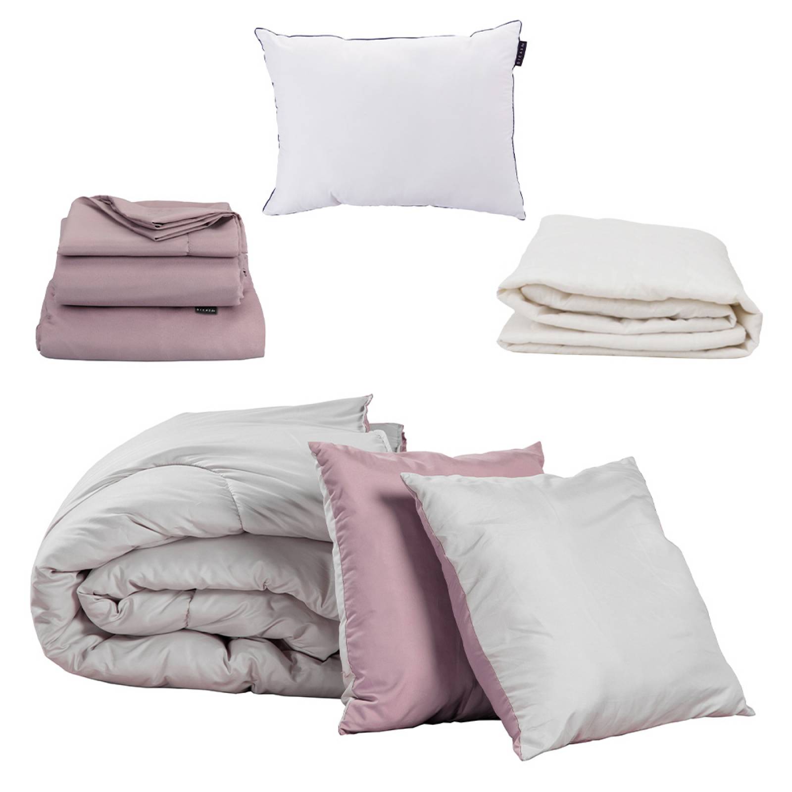 Set Edredón Individual Dicasa Couzy Lila con Gris Doble Vista con Sabanas, Protector y Almohada