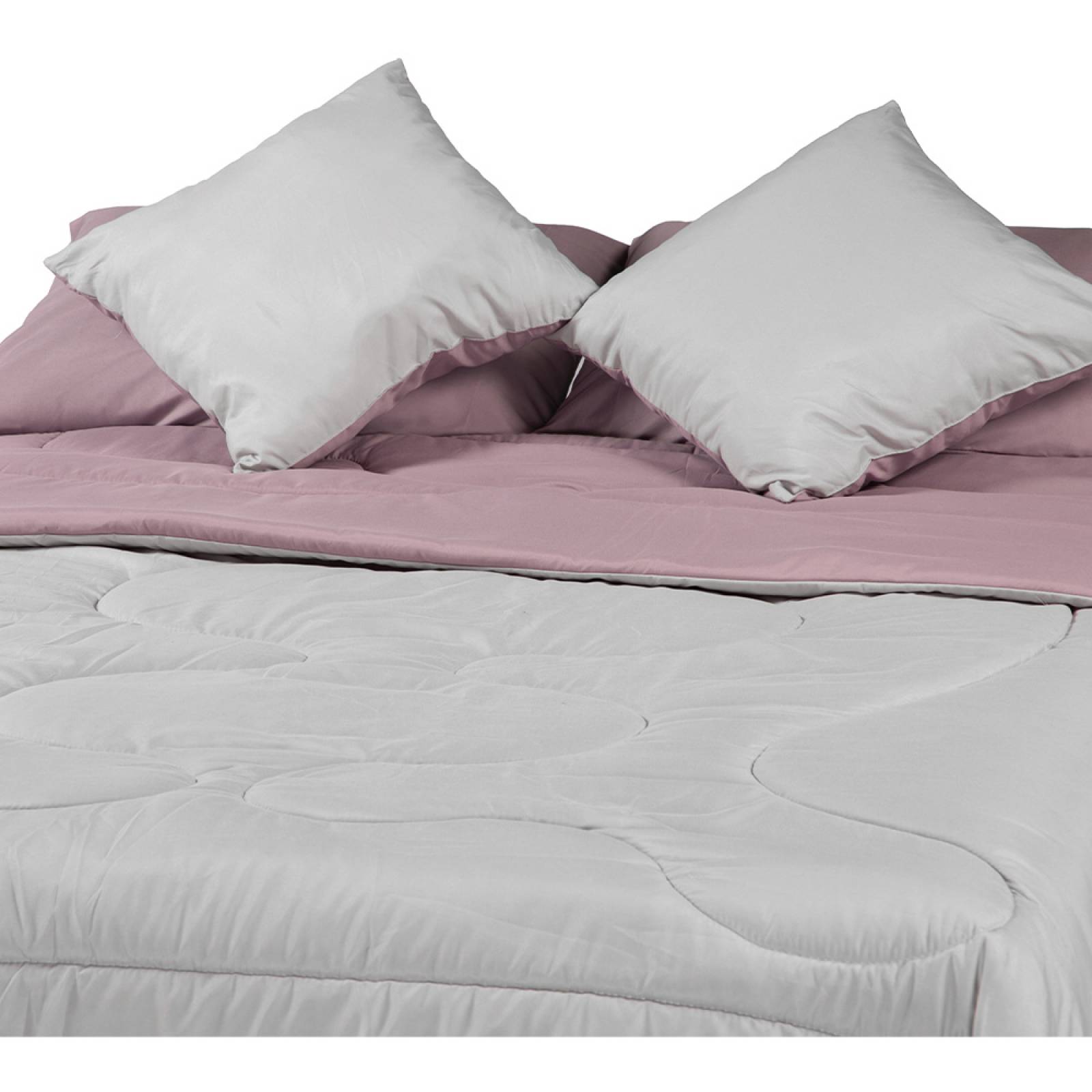 Set Edredón Individual Dicasa Couzy Lila con Gris Doble Vista con Sabanas, Protector y Almohada