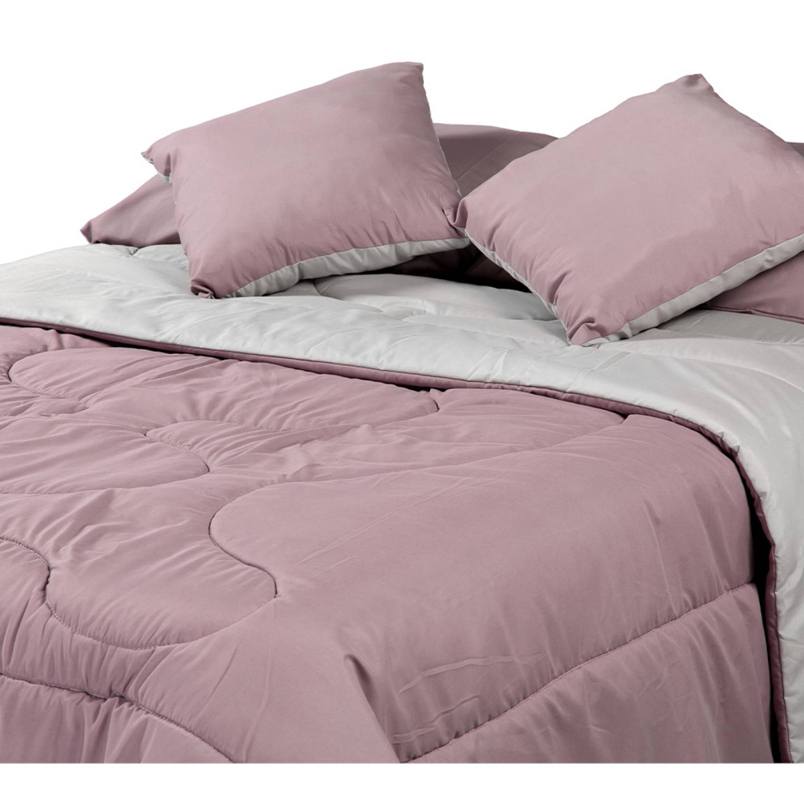Set Edredón Individual Dicasa Couzy Lila con Gris Doble Vista con Sabanas, Protector y Almohada