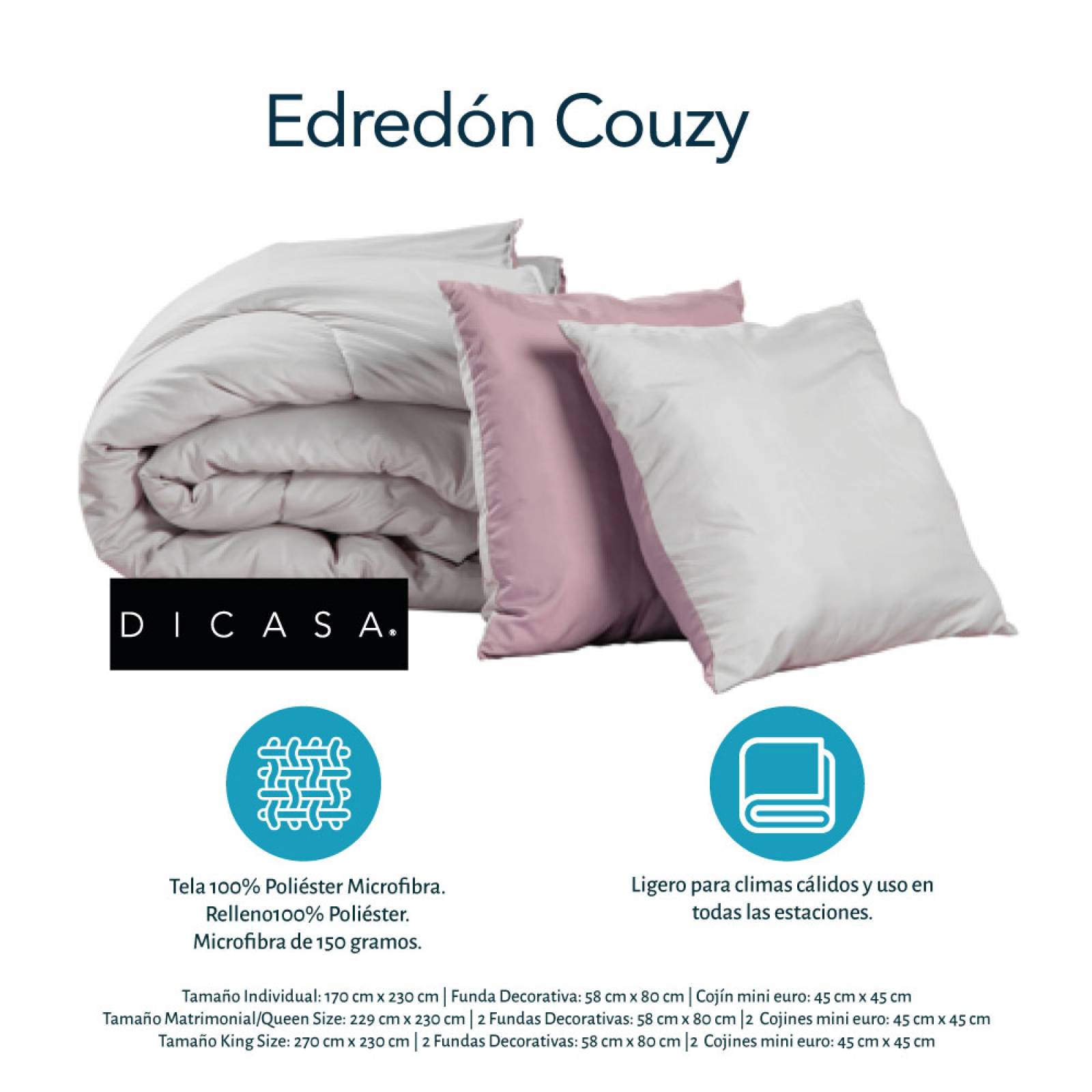 Set Edredón Individual Dicasa Couzy Lila con Gris Doble Vista con Sabanas, Protector y Almohada
