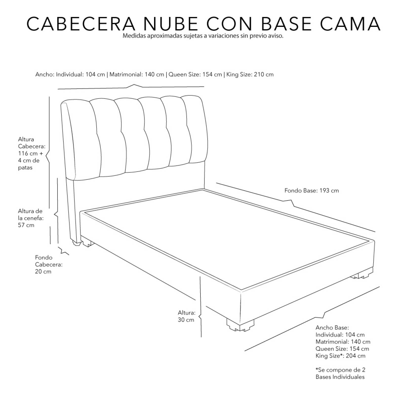 Cabecera Dicasa Nube con Base Cama king size gris