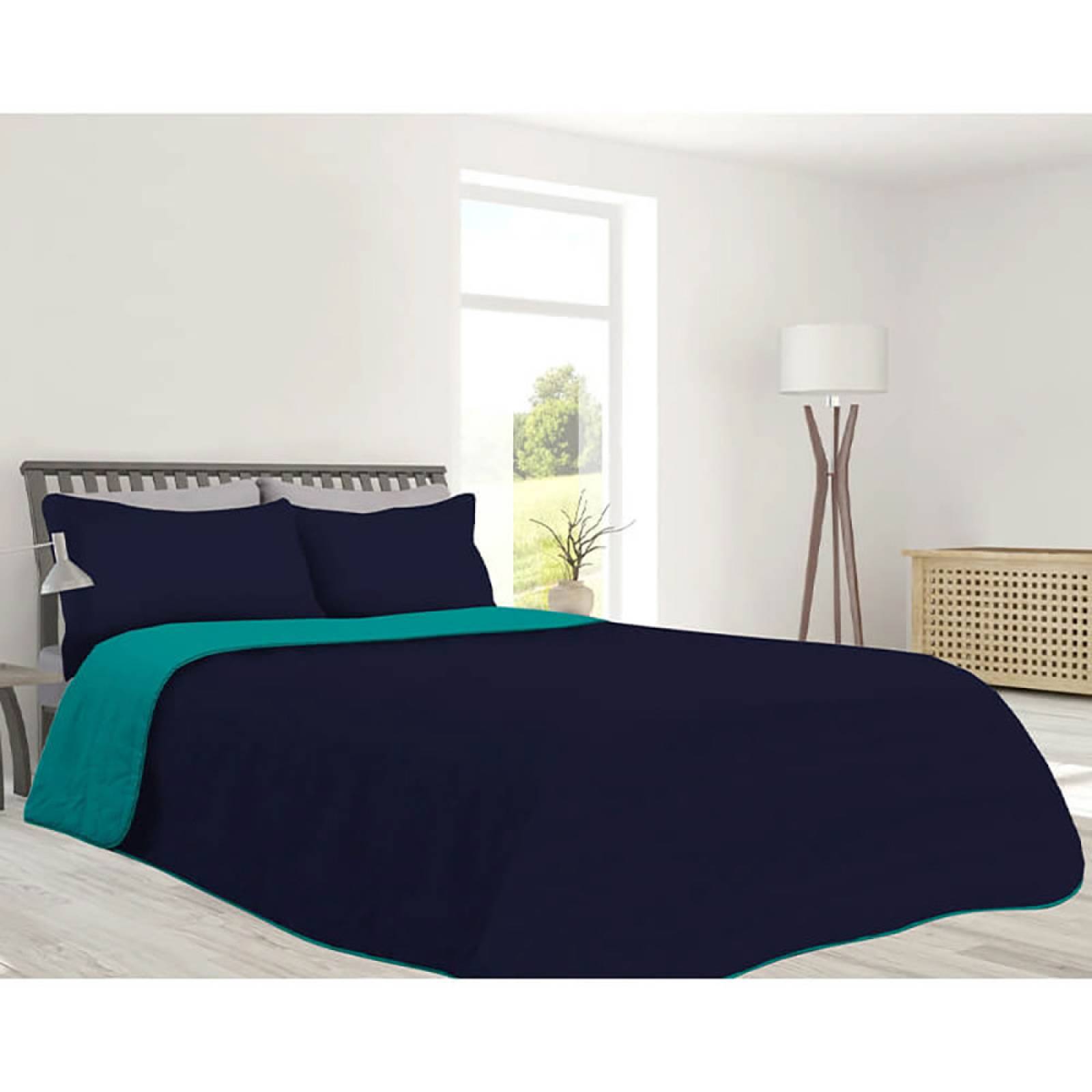 Set Individual de Edredon Bicolor  Reversible Turquesa y Azul