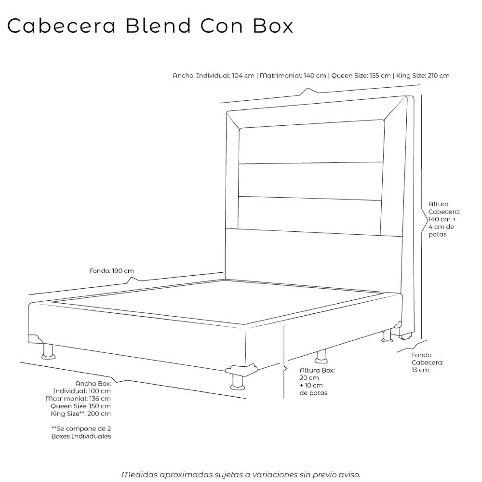 Cabecera Matrimonial Dicasa Blend con Box Niza Azul Indigo